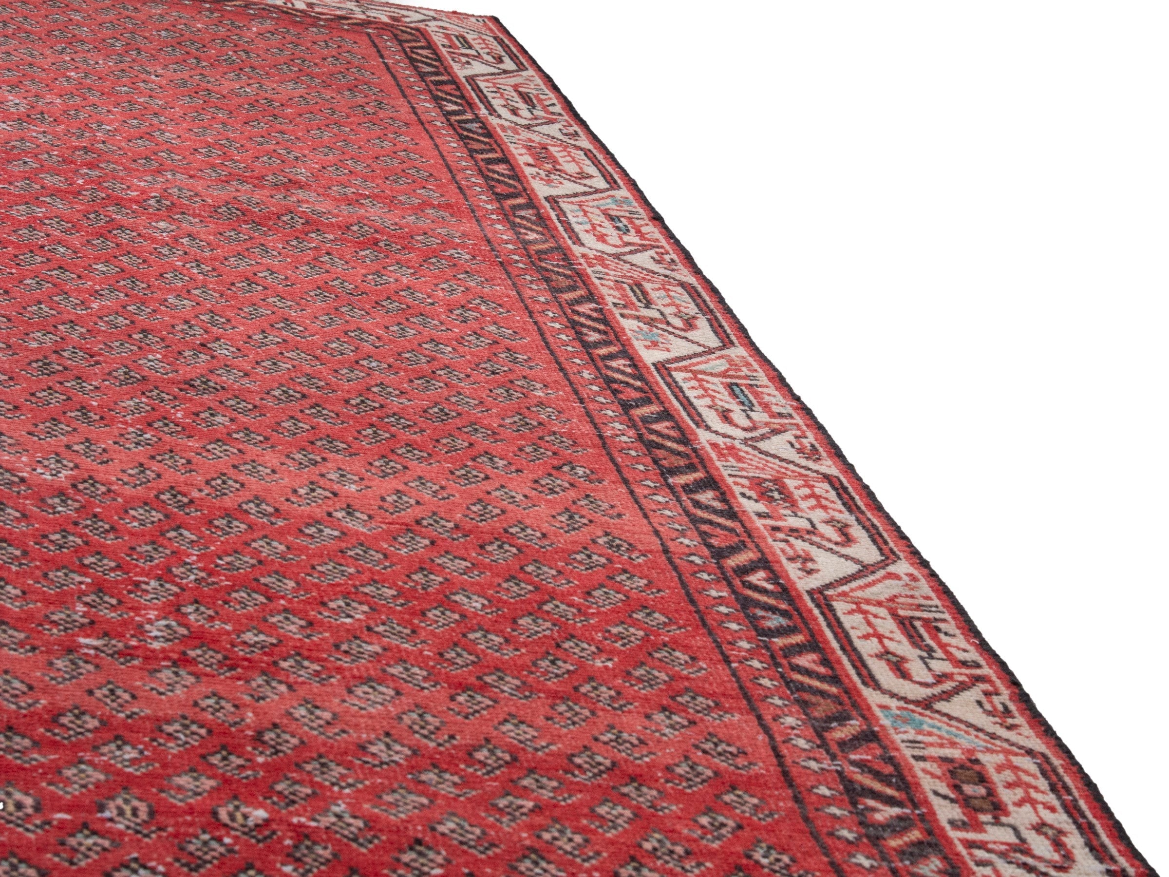 Persian Botteh runner rug in deep red and cream, view 10 of 17