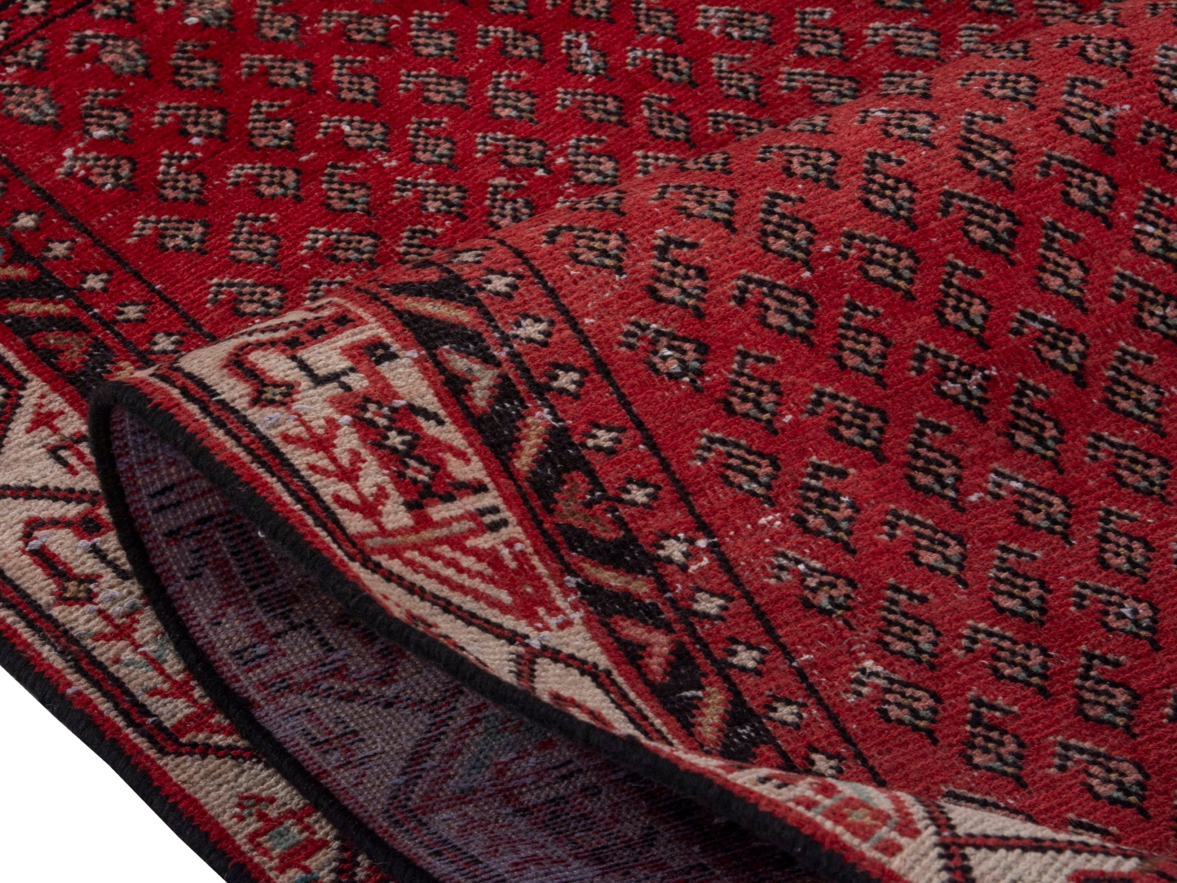 Persian Botteh runner rug in deep red and cream, view 14 of 17