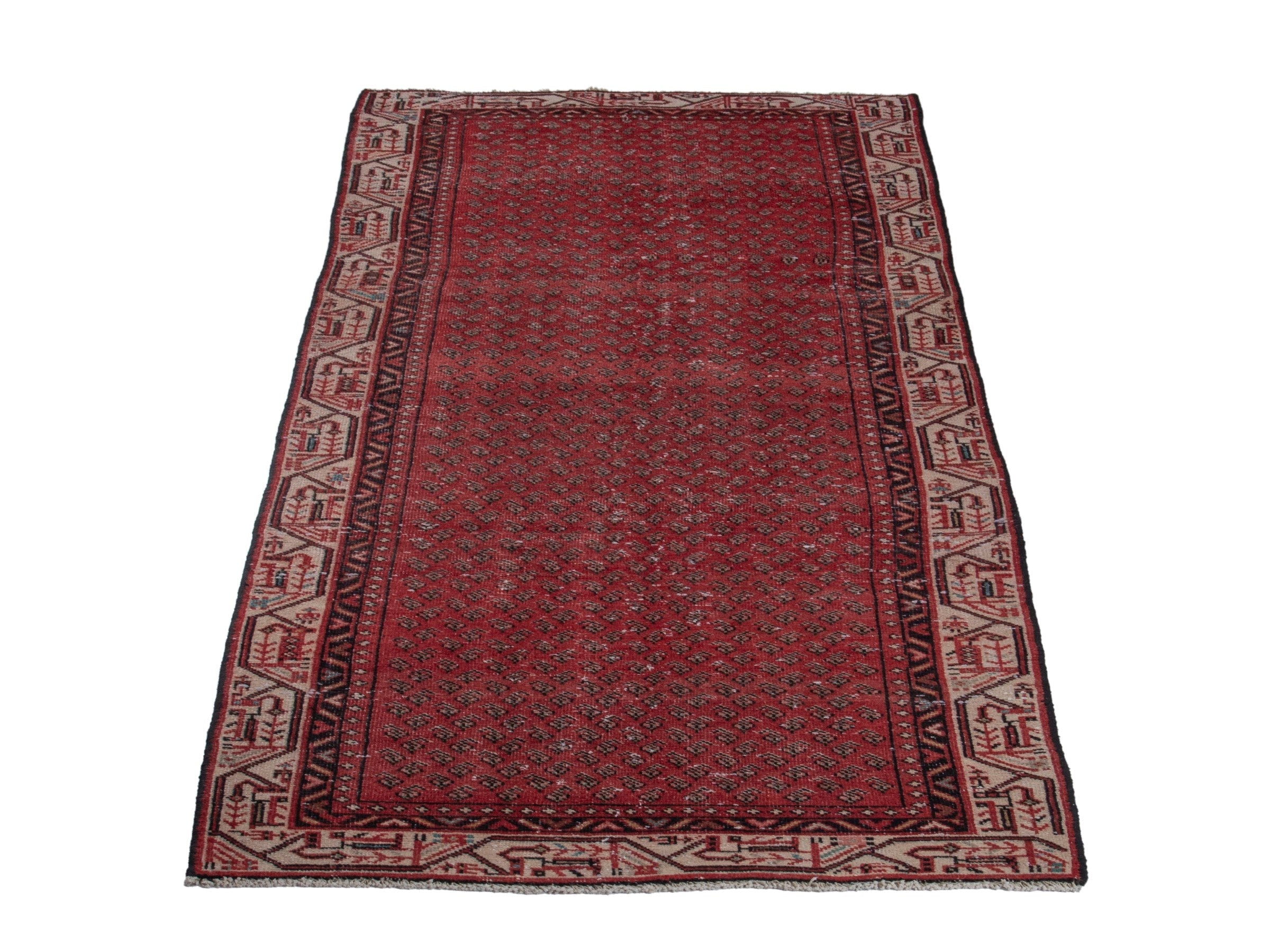 Persian Botteh runner rug in deep red and cream, view 2 of 17