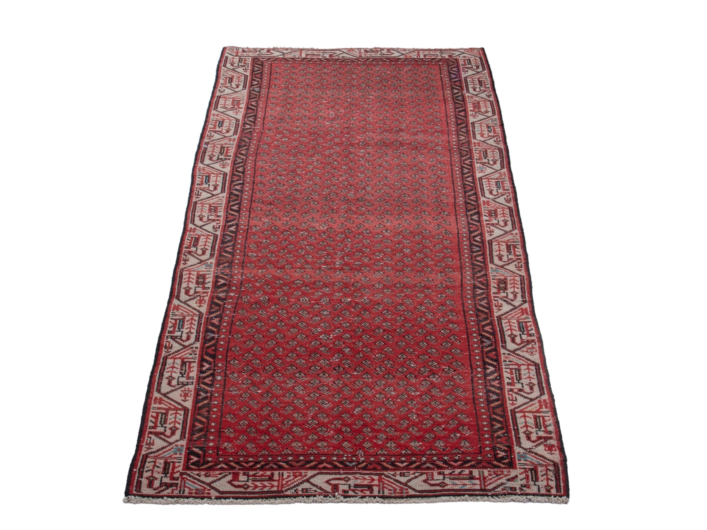 Persian Botteh runner rug in deep red and cream, view 3 of 17