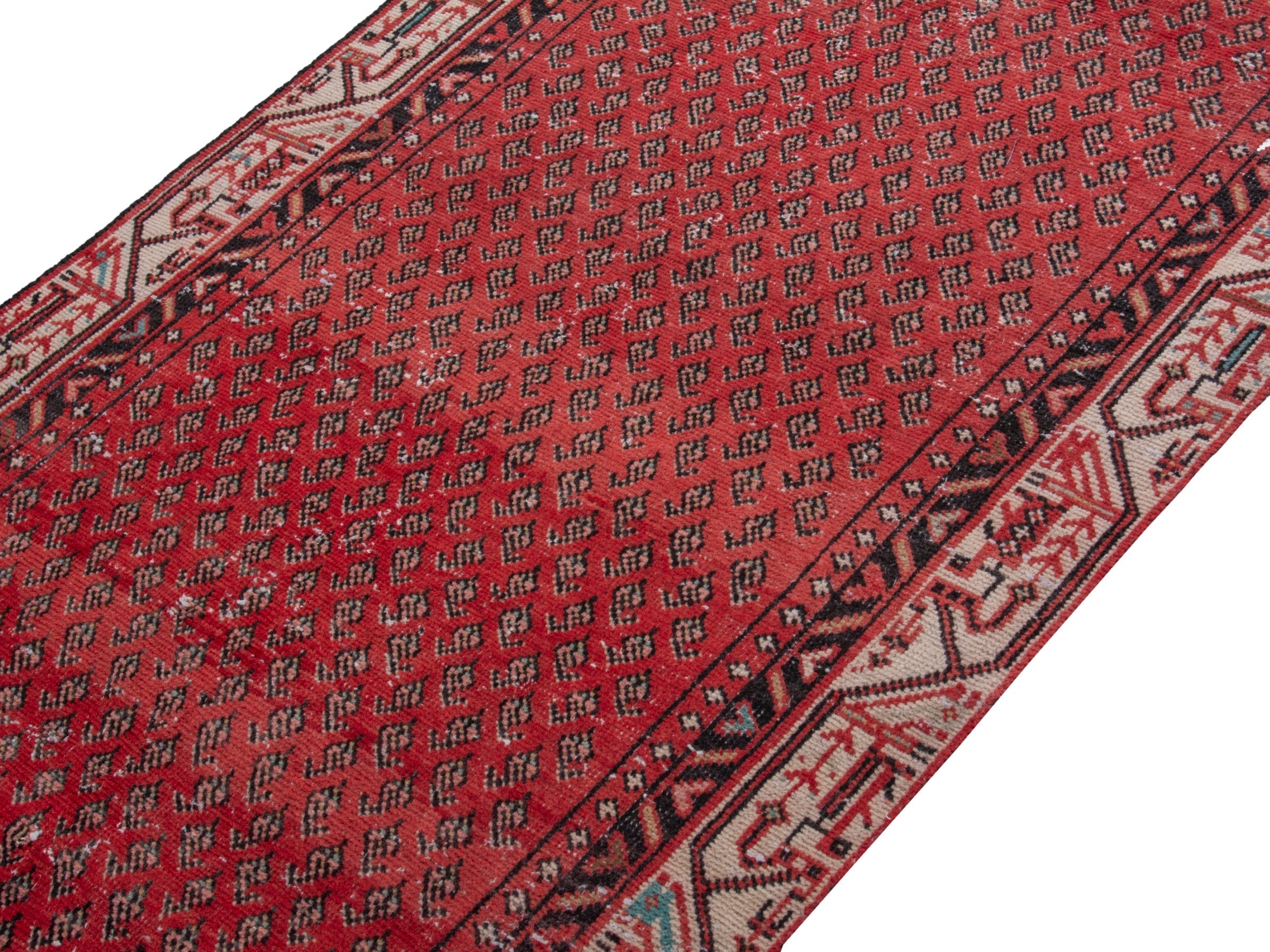 Persian Botteh runner rug in deep red and cream, view 4 of 17