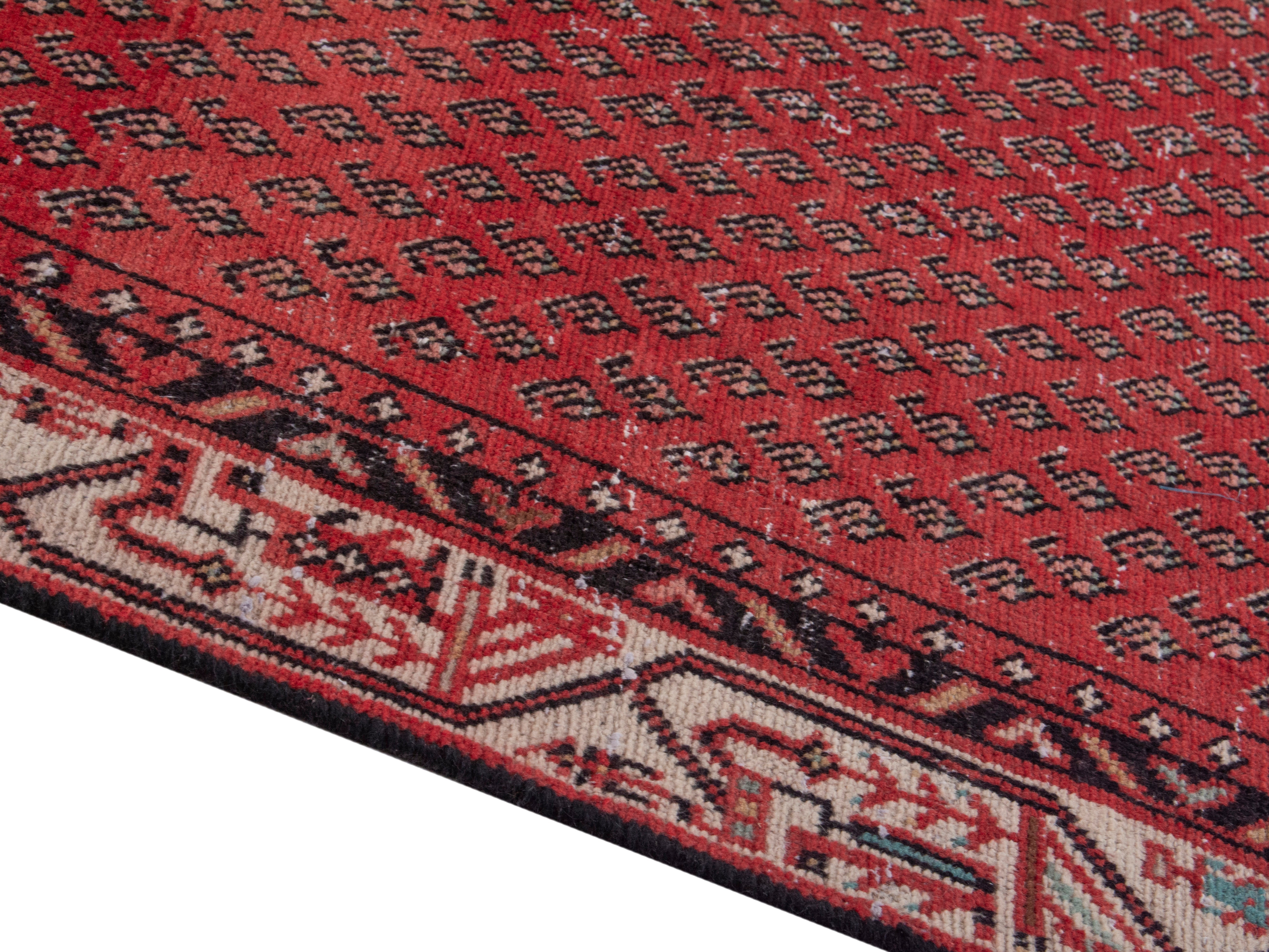 Persian Botteh runner rug in deep red and cream, view 8 of 17