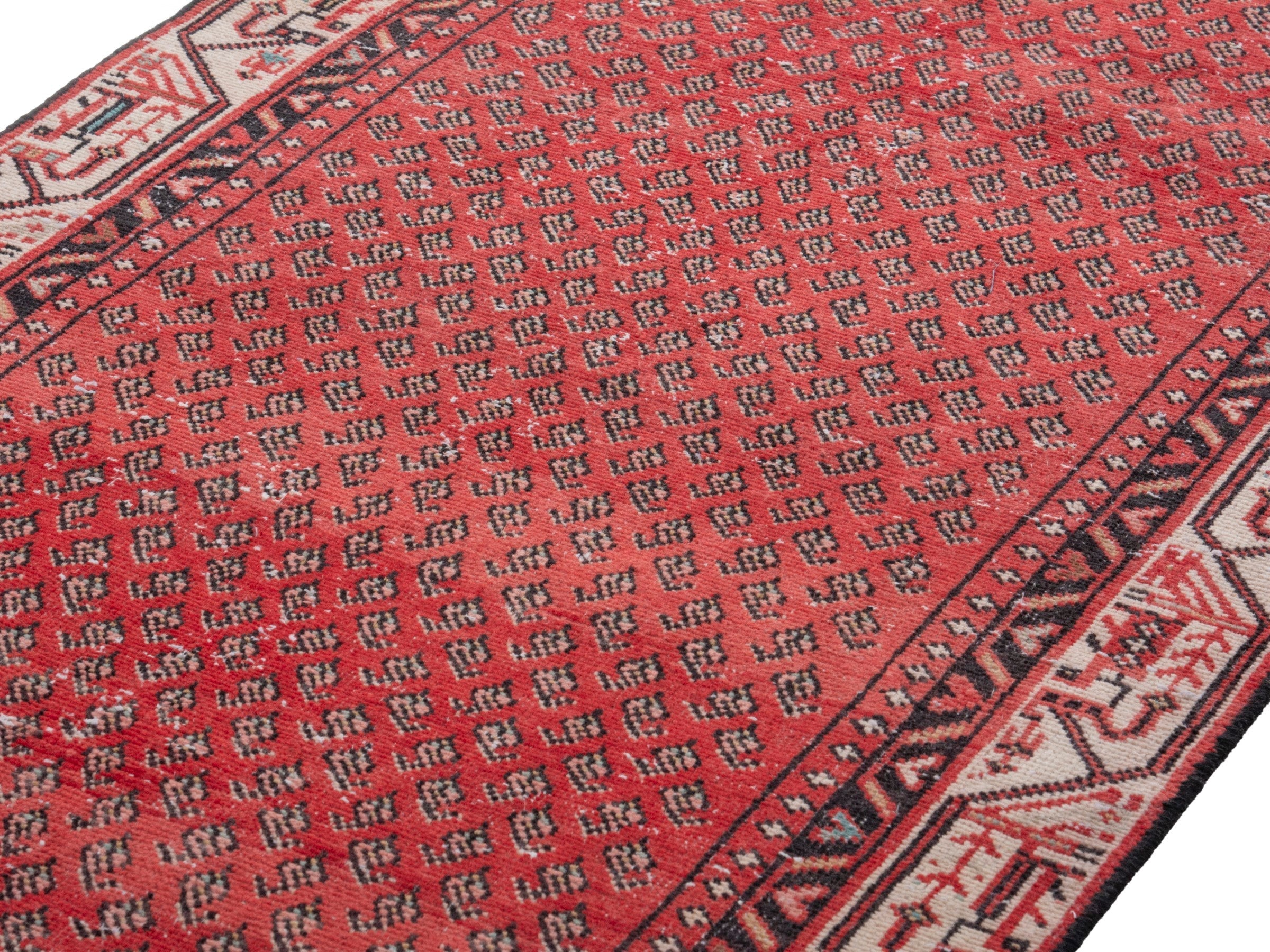 Persian Botteh runner rug in deep red and cream, view 9 of 17