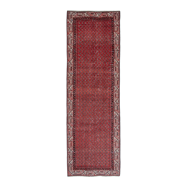 Persian Botteh runner rug in deep red and cream, 3'1" x 9'10"