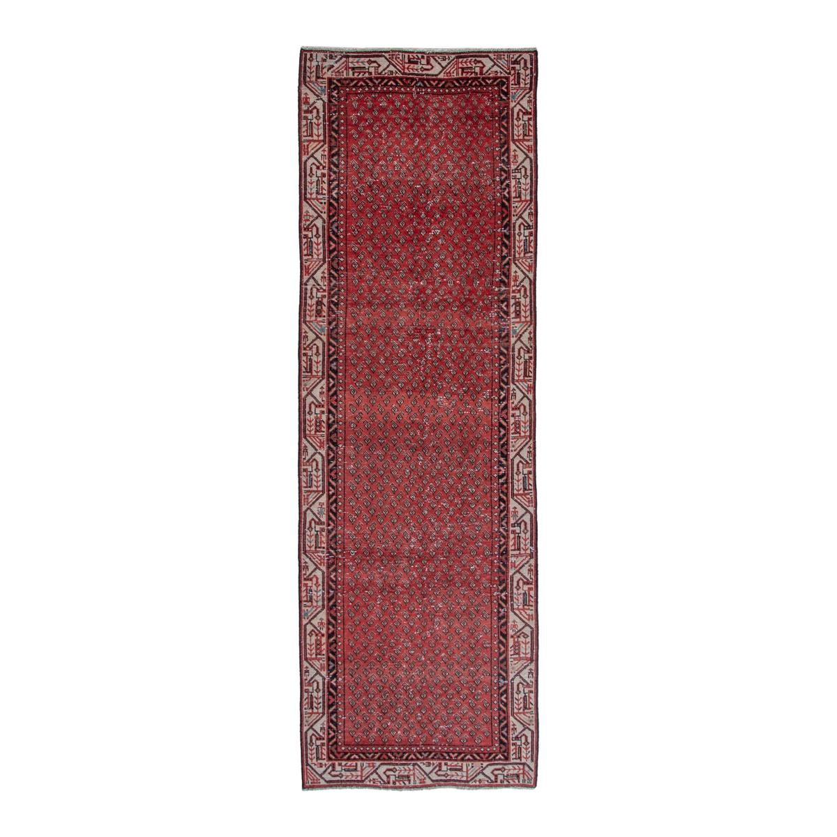 Persian Botteh runner rug in deep red and cream, 3'1" x 9'10"