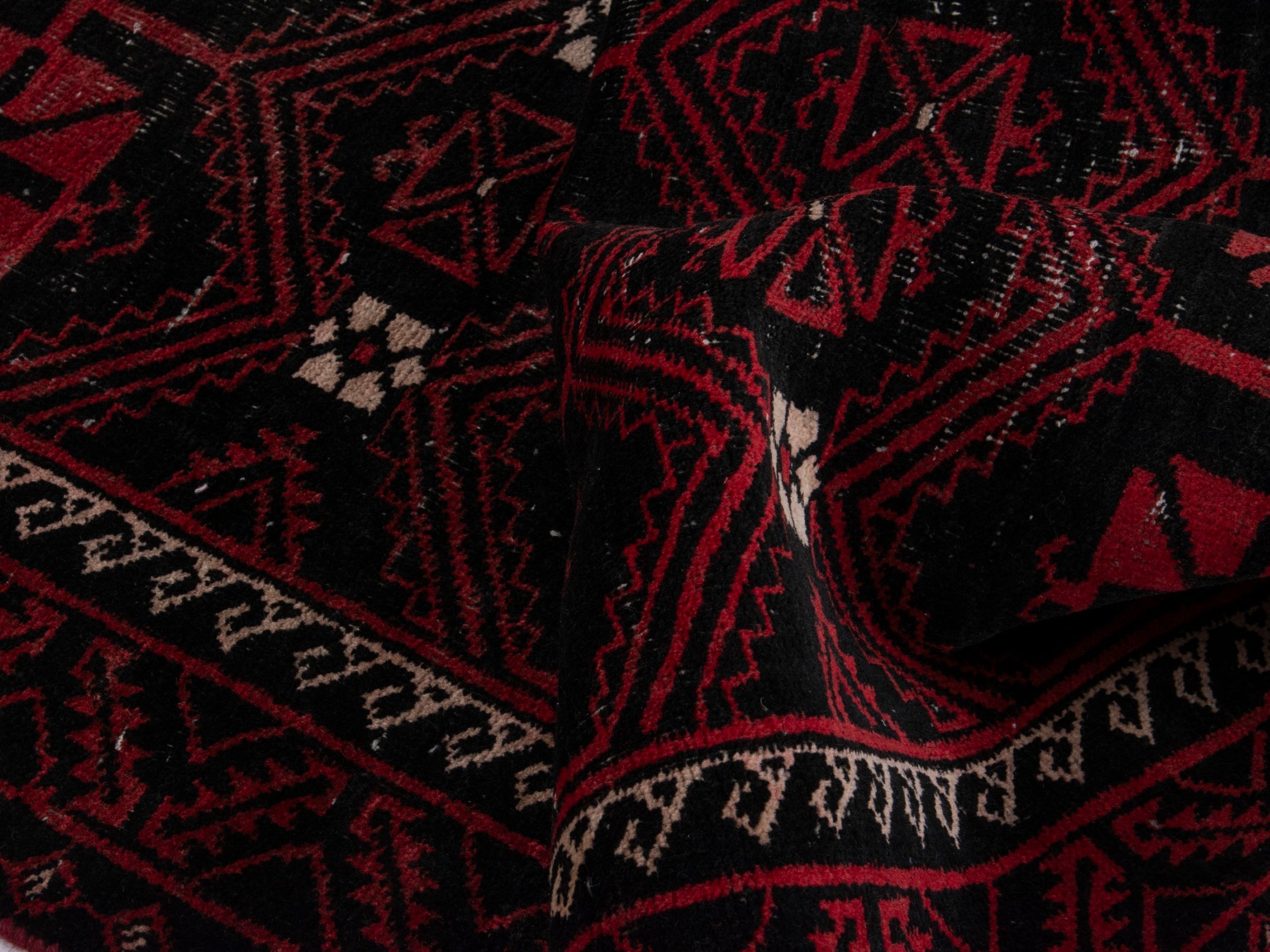 Persian Baluch runner rug in burgundy and rose, view 13 of 16