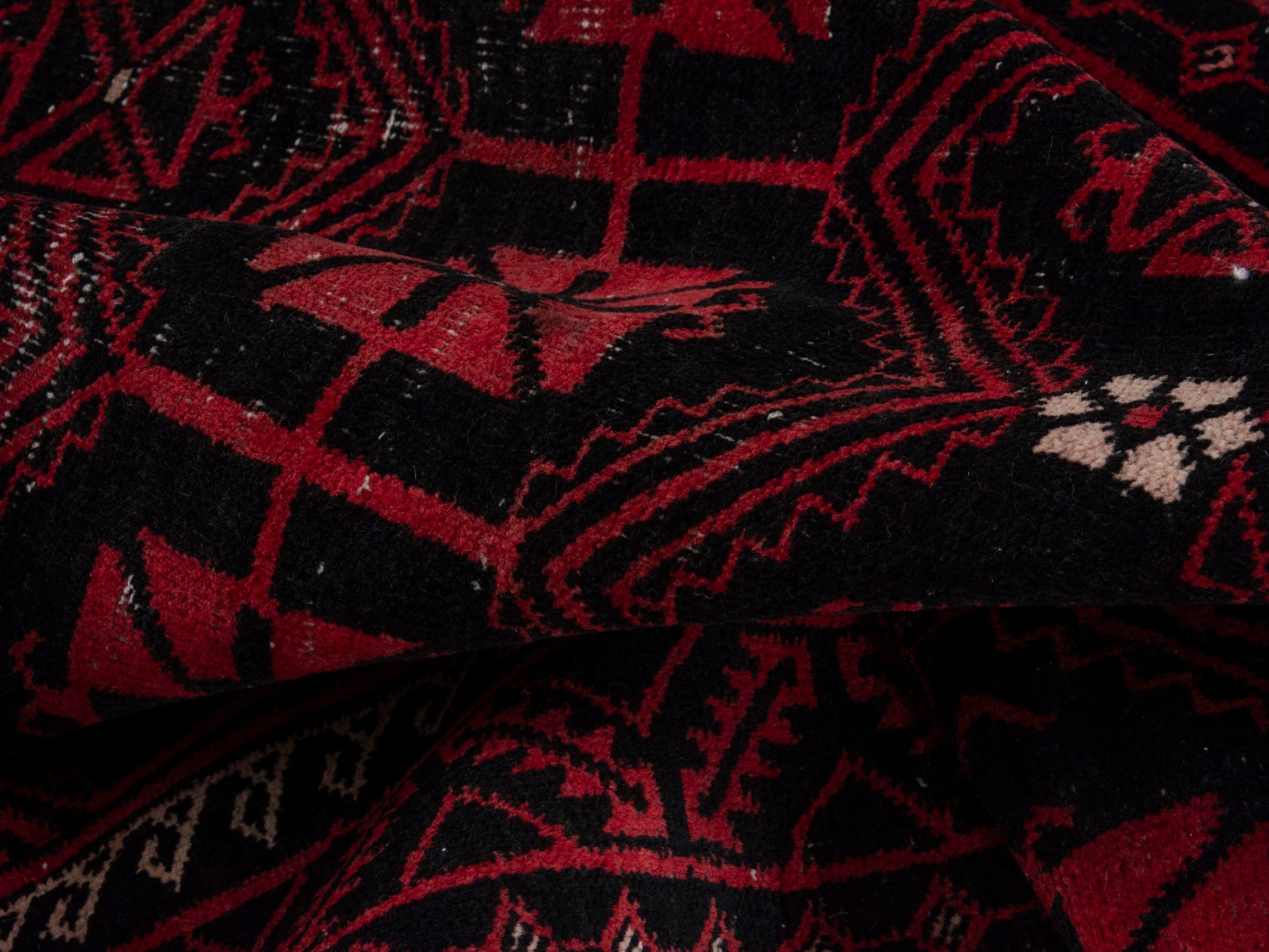 Persian Baluch runner rug in burgundy and rose, view 14 of 16