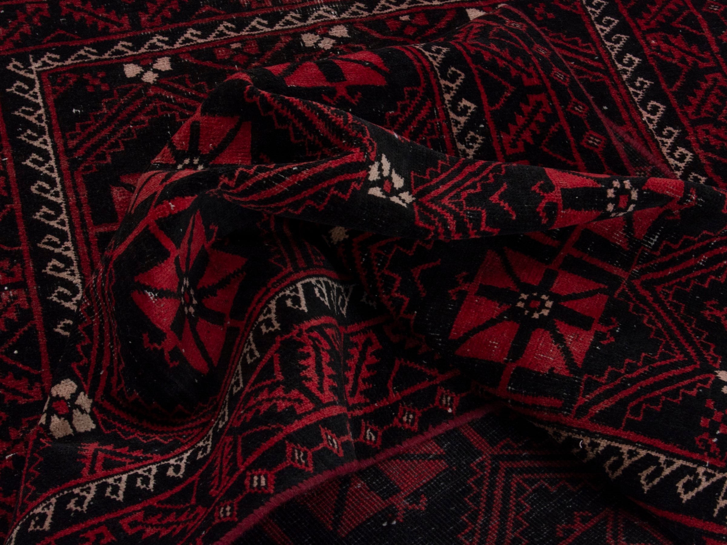 Persian Baluch runner rug in burgundy and rose, view 15 of 16