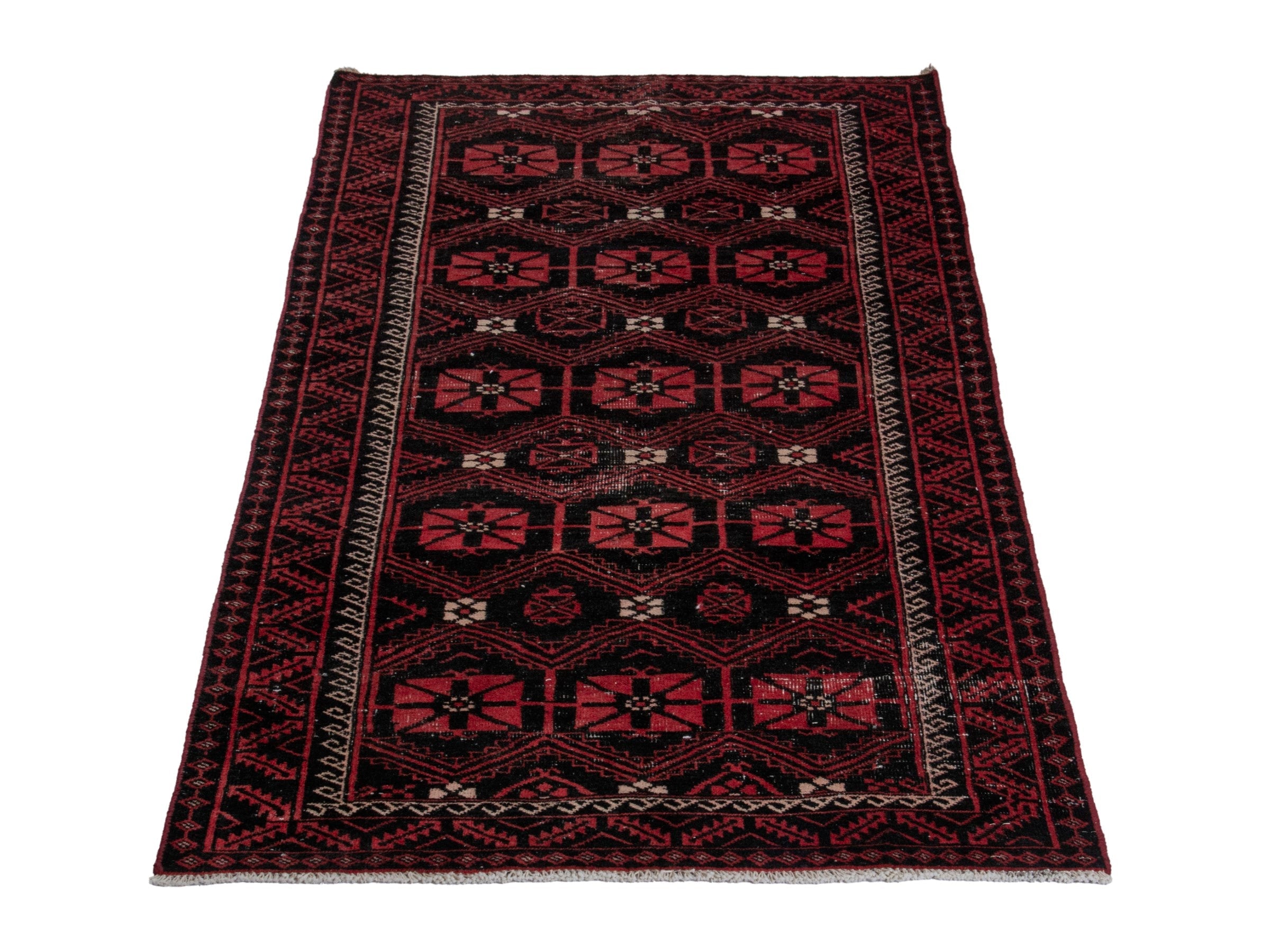 Persian Baluch runner rug in burgundy and rose, view 2 of 16