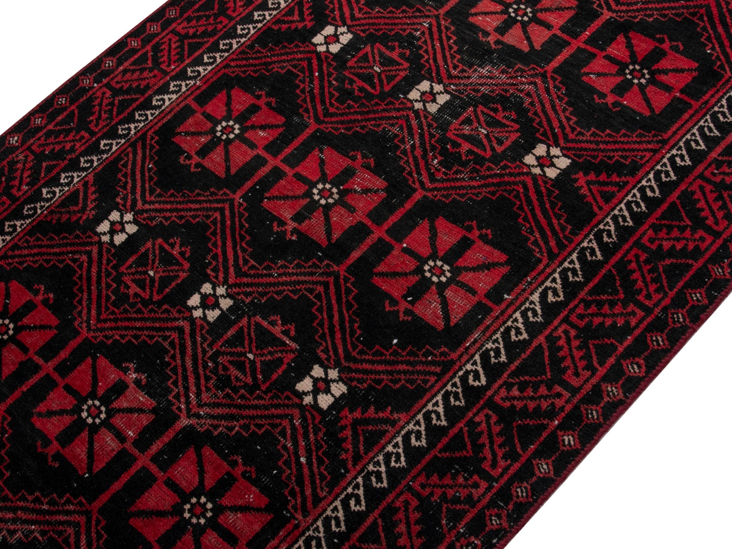 Persian Baluch runner rug in burgundy and rose, view 4 of 16