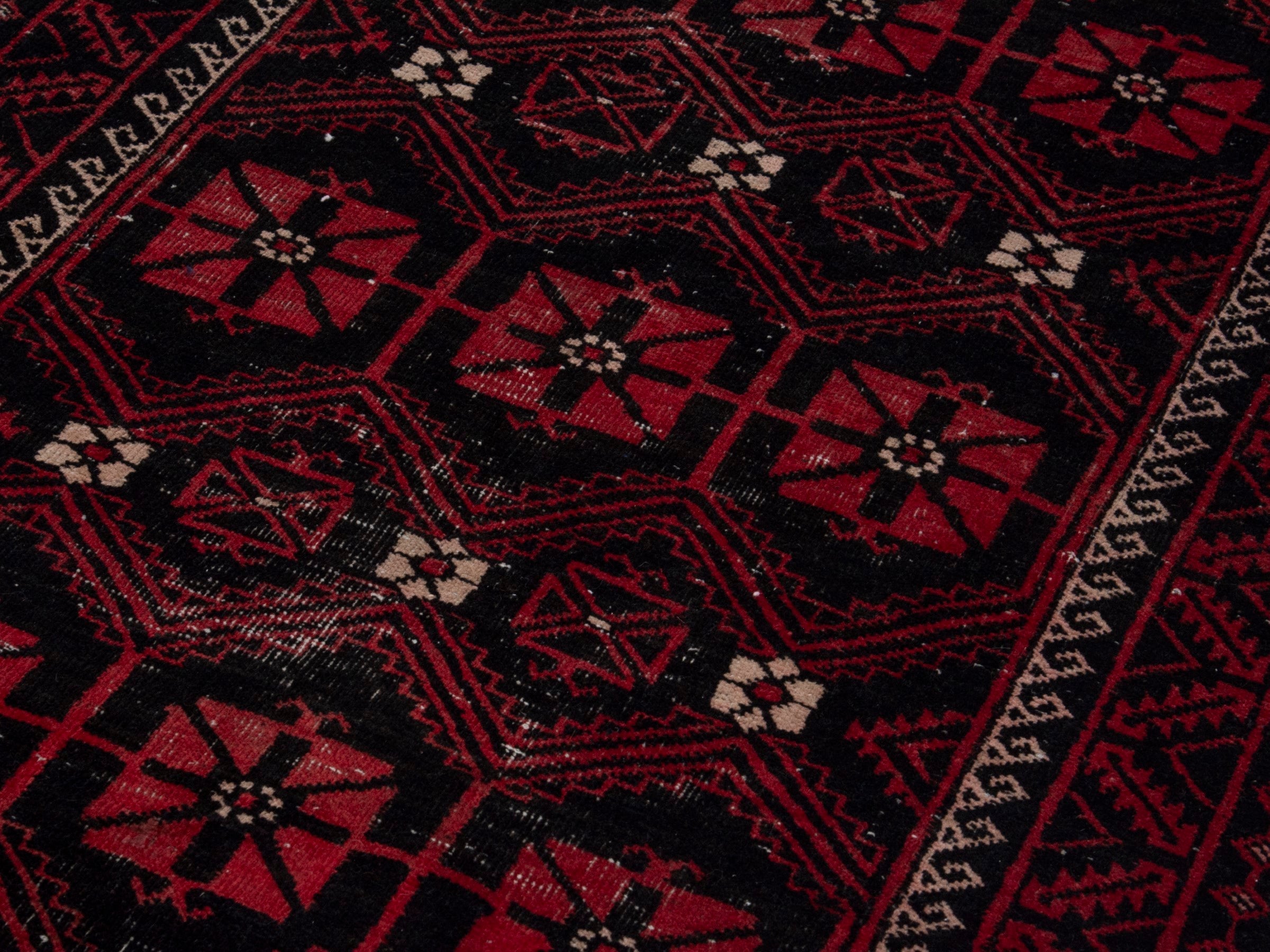 Persian Baluch runner rug in burgundy and rose, view 8 of 16