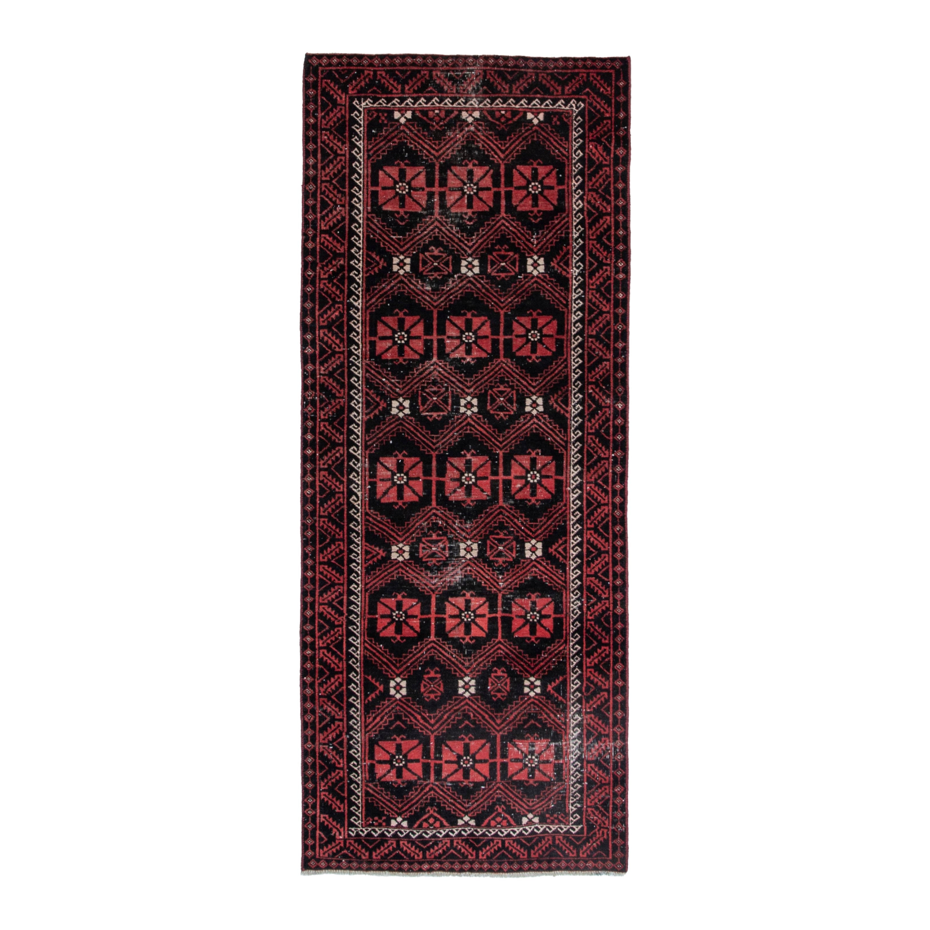 Persian Baluch runner rug in burgundy and rose, 3'3" x 7'10"