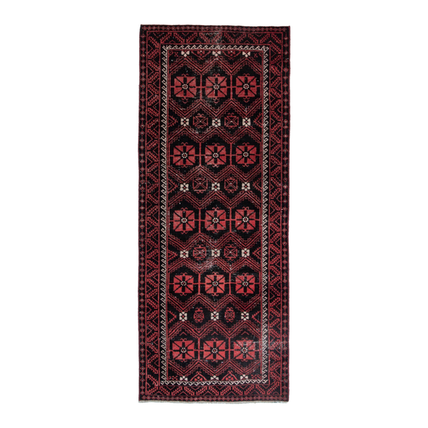 Persian Baluch runner rug in burgundy and rose, 3'3" x 7'10"