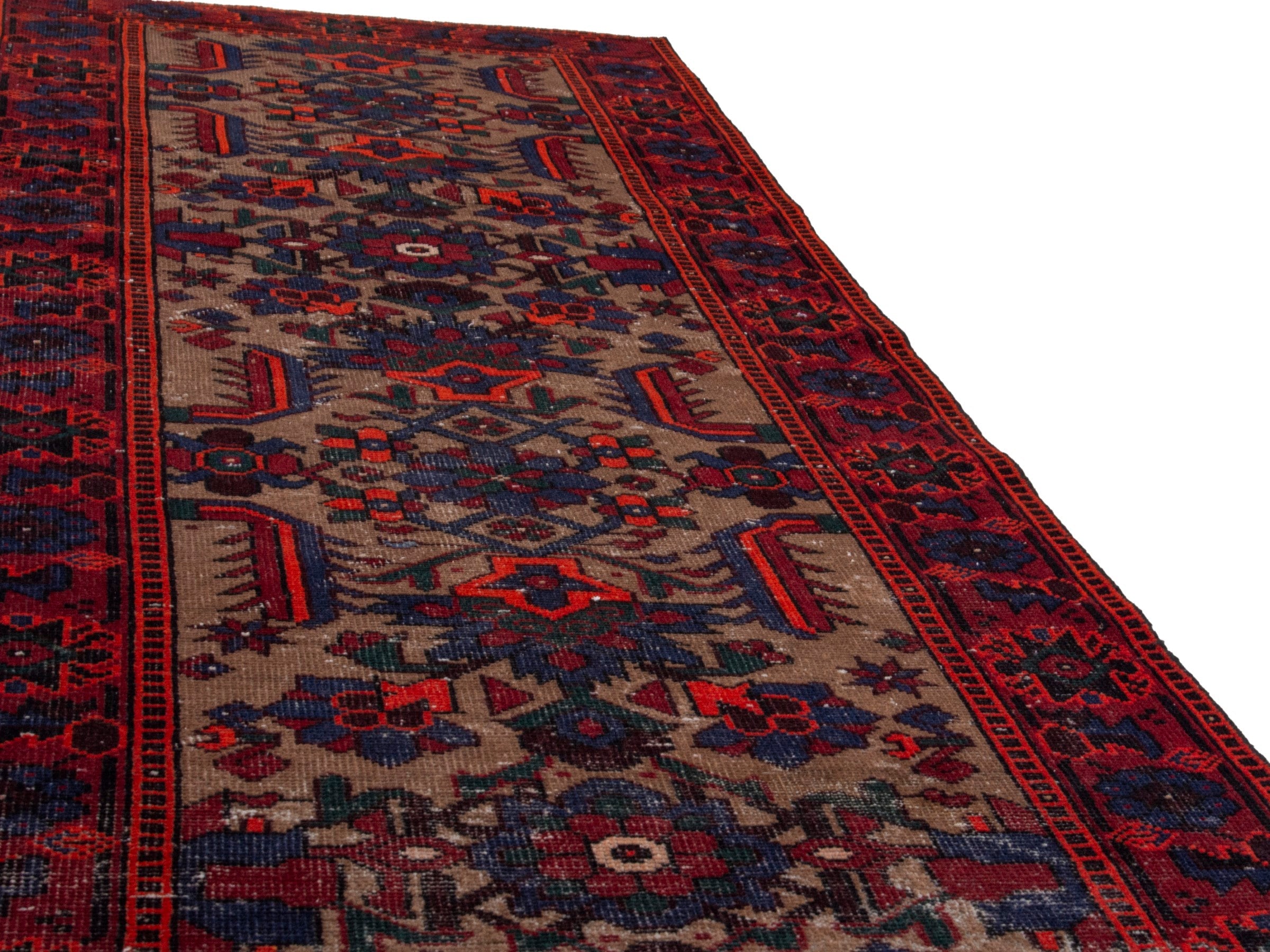 Persian Ferdos runner rug in cream and burgundy, view 10 of 20