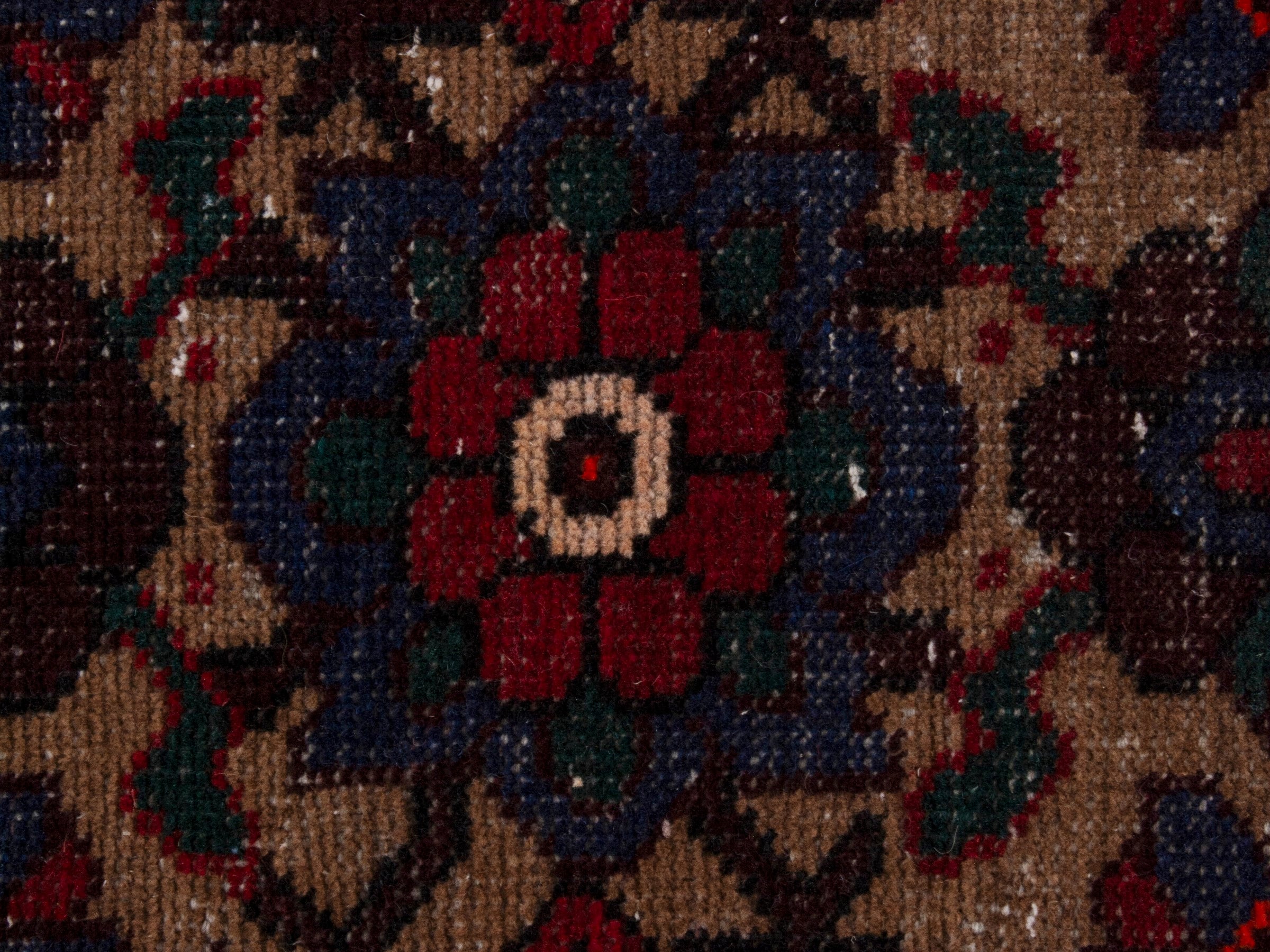 Persian Ferdos runner rug in cream and burgundy, view 15 of 20