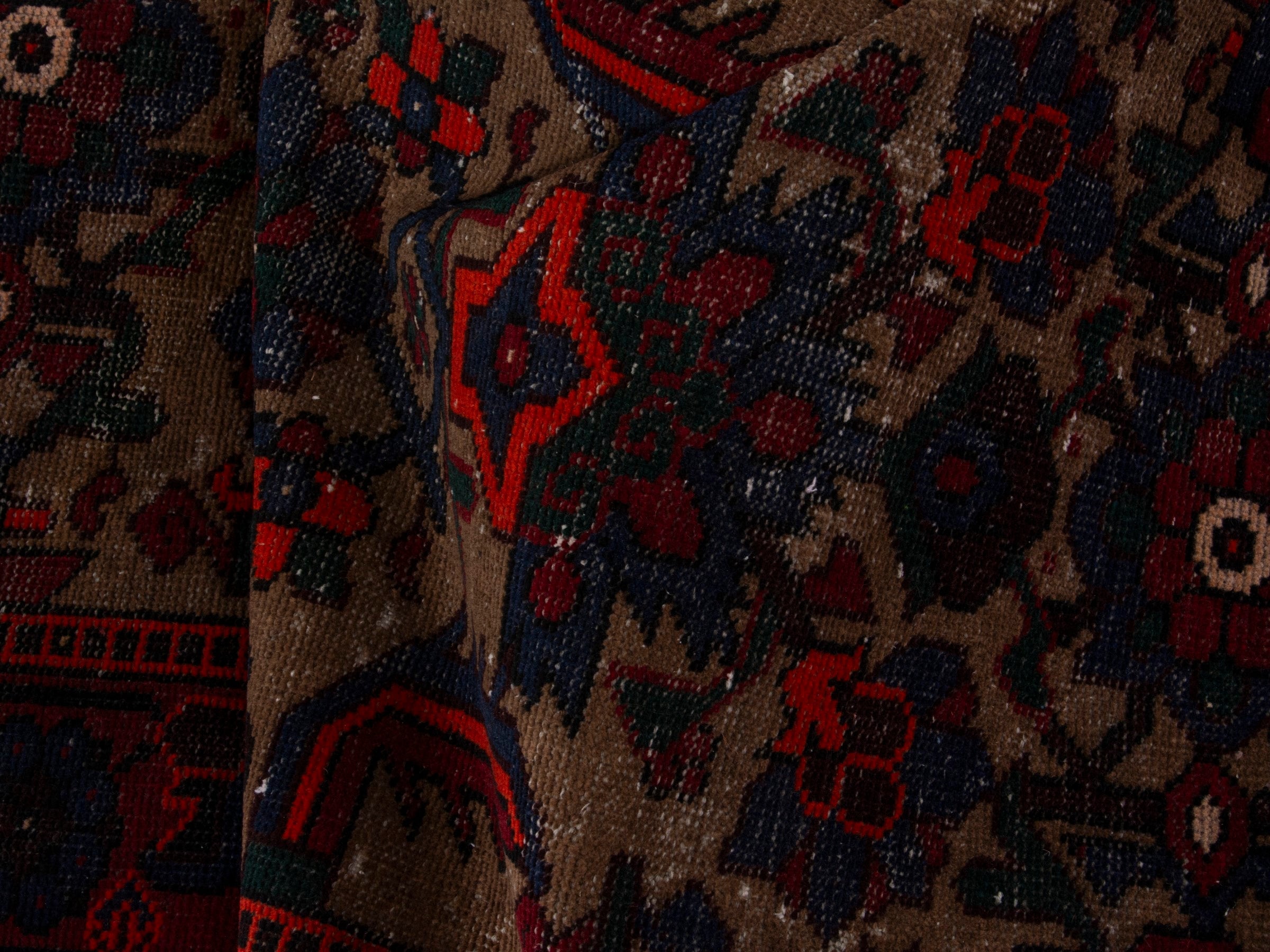 Persian Ferdos runner rug in cream and burgundy, view 19 of 20