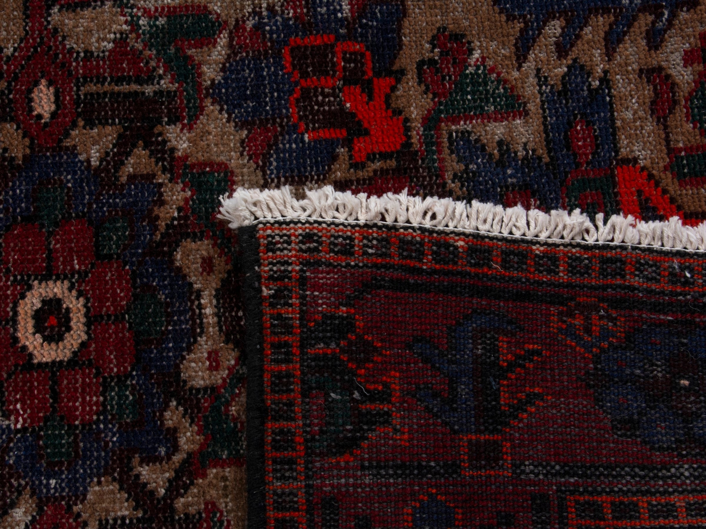 Persian Ferdos runner rug in cream and burgundy, view 20 of 20