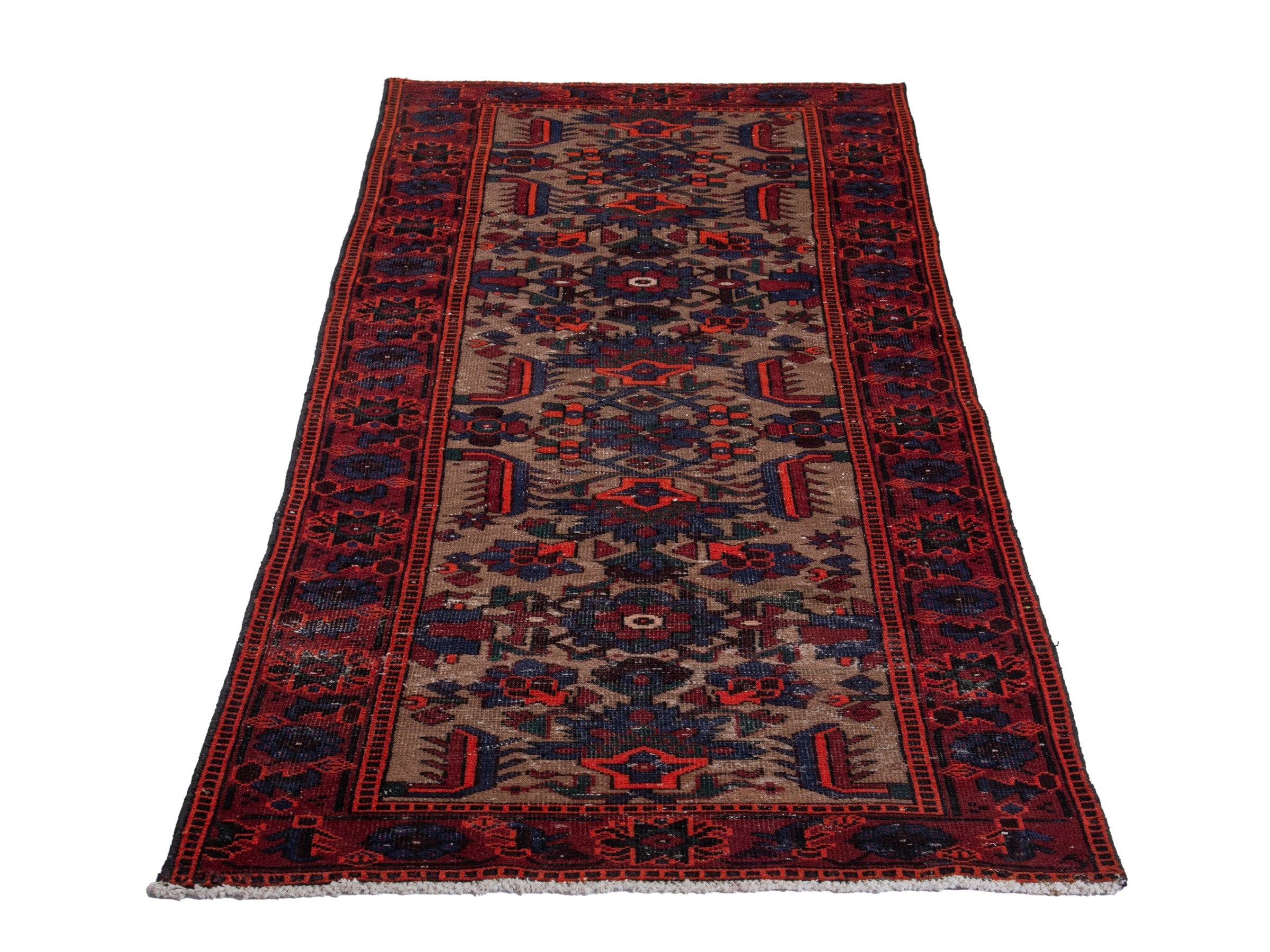 Persian Ferdos runner rug in cream and burgundy, view 2 of 20