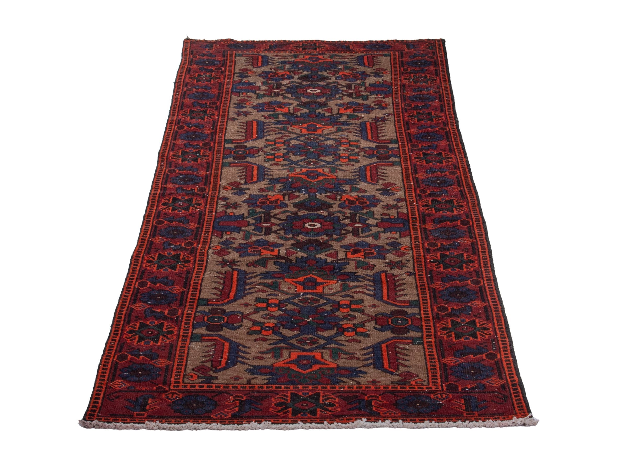 Persian Ferdos runner rug in cream and burgundy, view 3 of 20