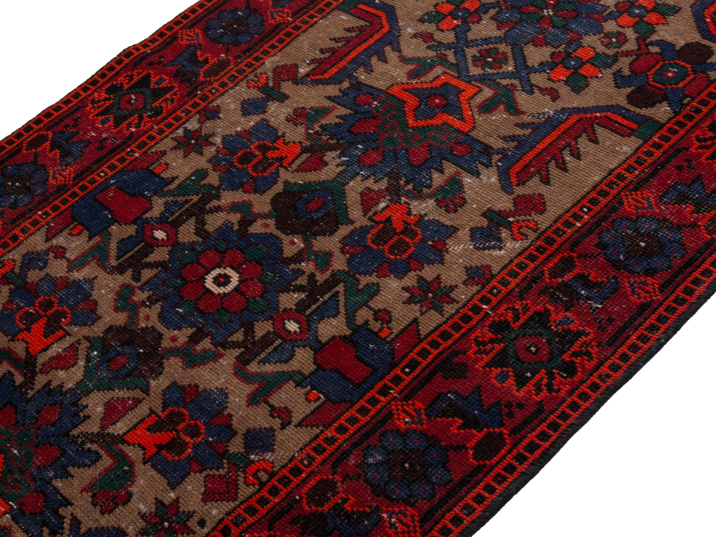 Persian Ferdos runner rug in cream and burgundy, view 4 of 20