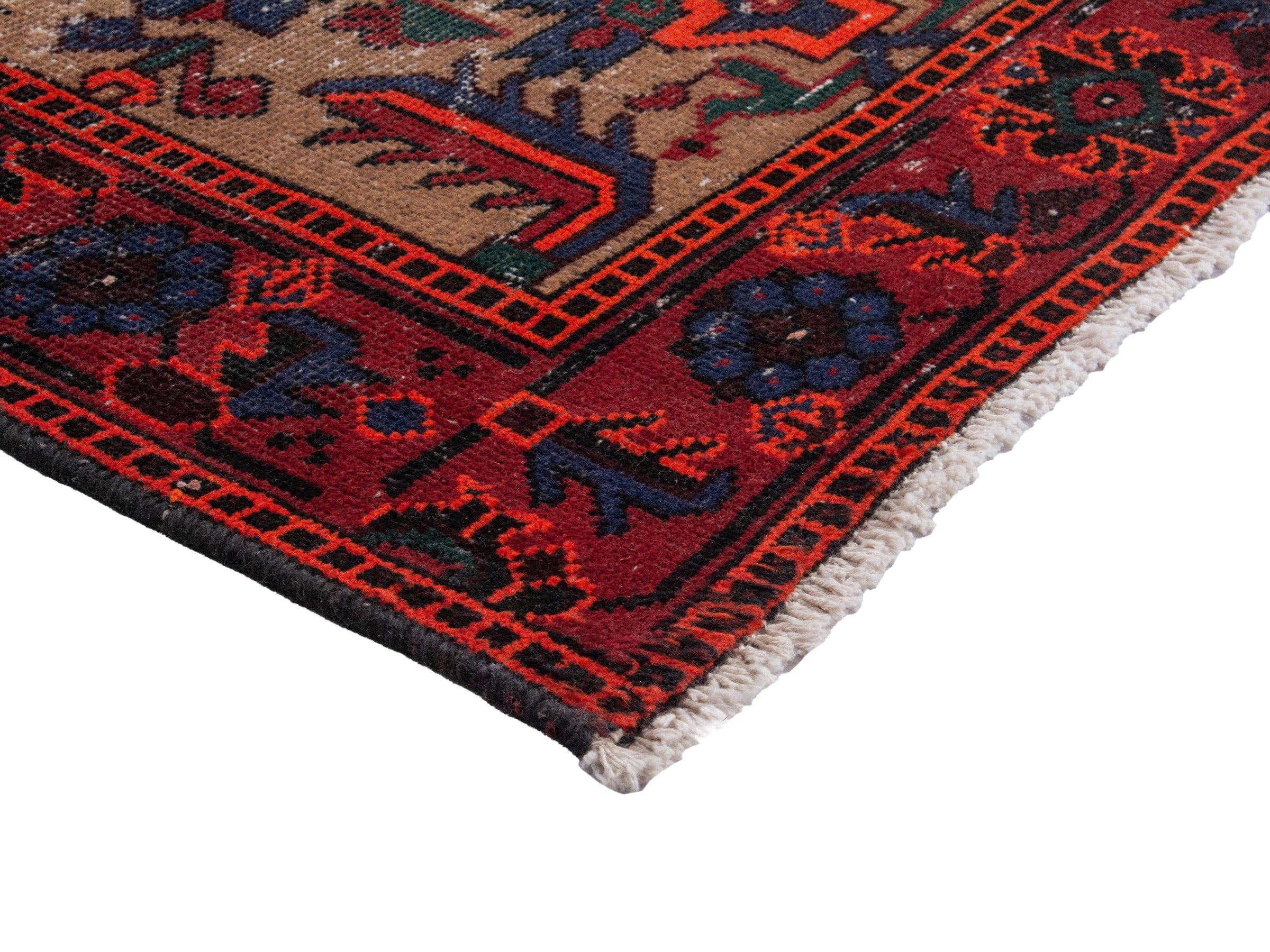 Persian Ferdos runner rug in cream and burgundy, view 6 of 20
