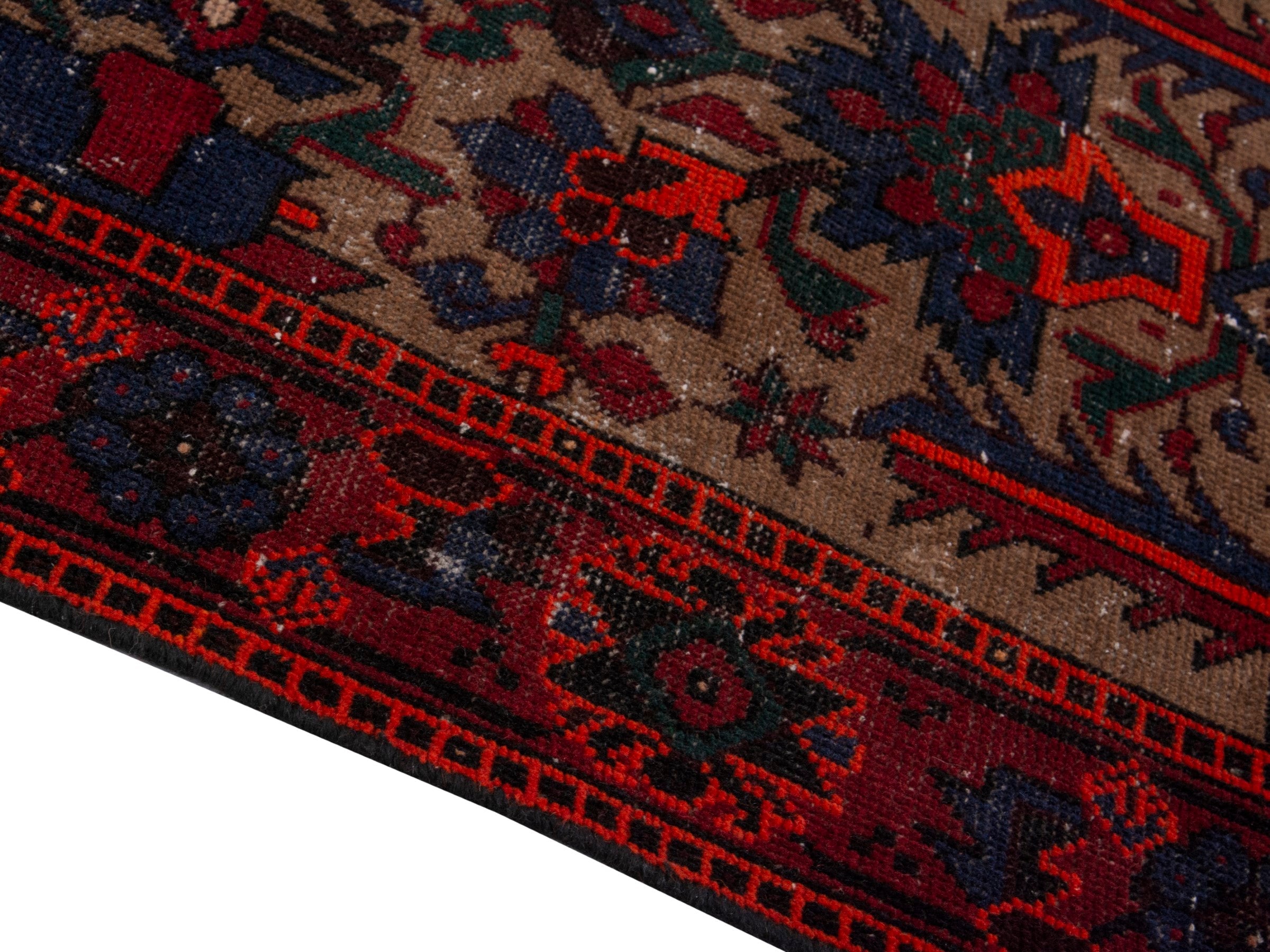 Persian Ferdos runner rug in cream and burgundy, view 8 of 20