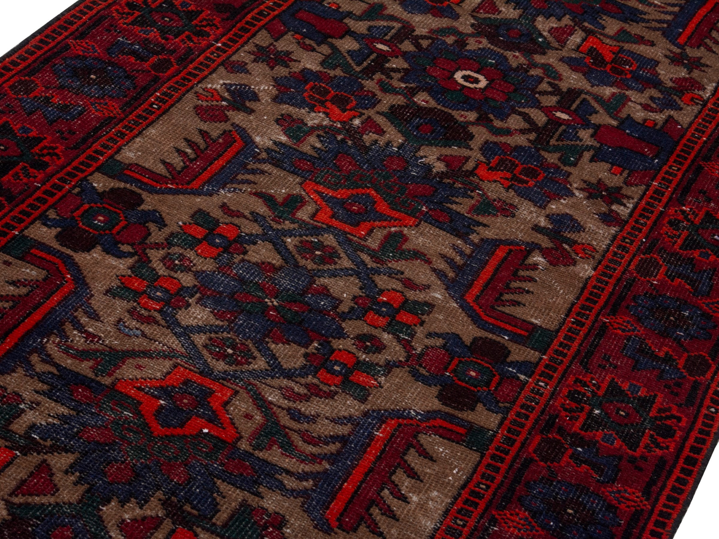 Persian Ferdos runner rug in cream and burgundy, view 9 of 20