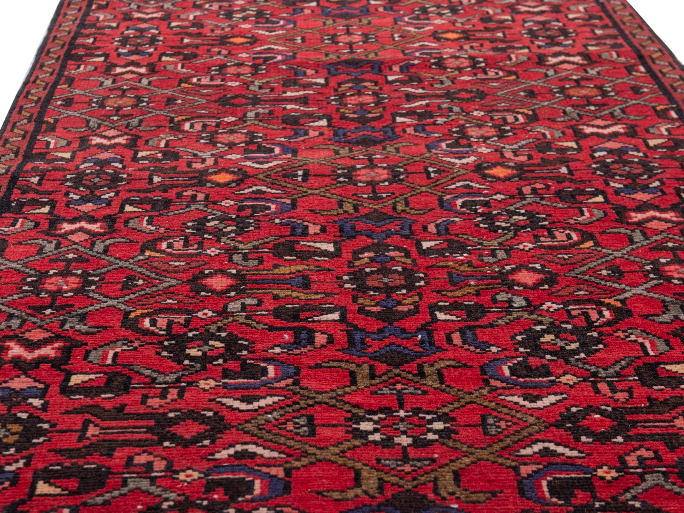 Persian Hamedan runner rug in burgundy and deep red, view 10 of 19