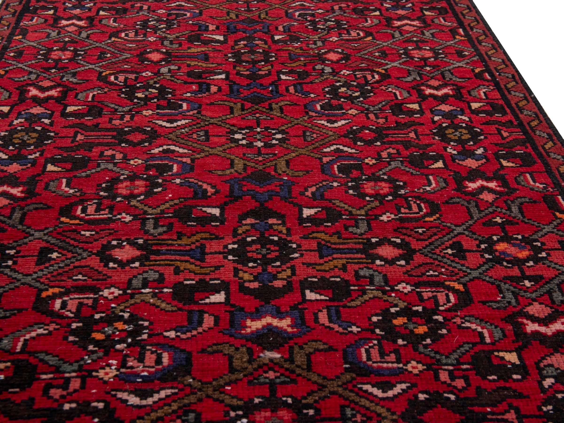 Persian Hamedan runner rug in burgundy and deep red, view 11 of 19