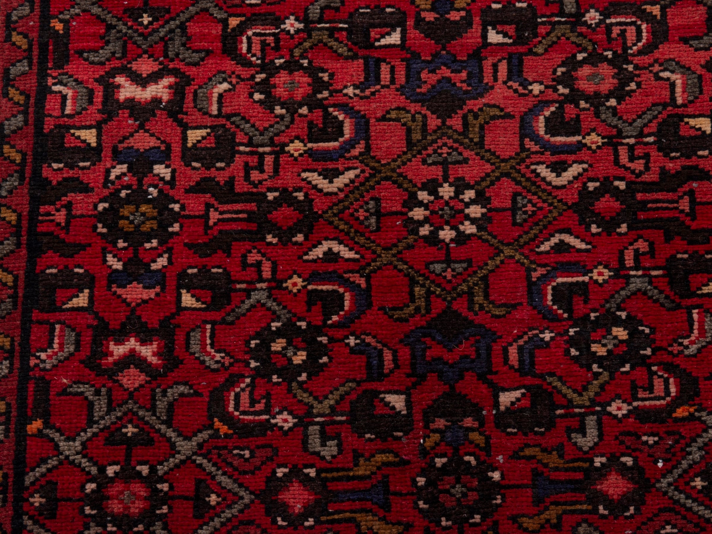 Persian Hamedan runner rug in burgundy and deep red, view 14 of 19