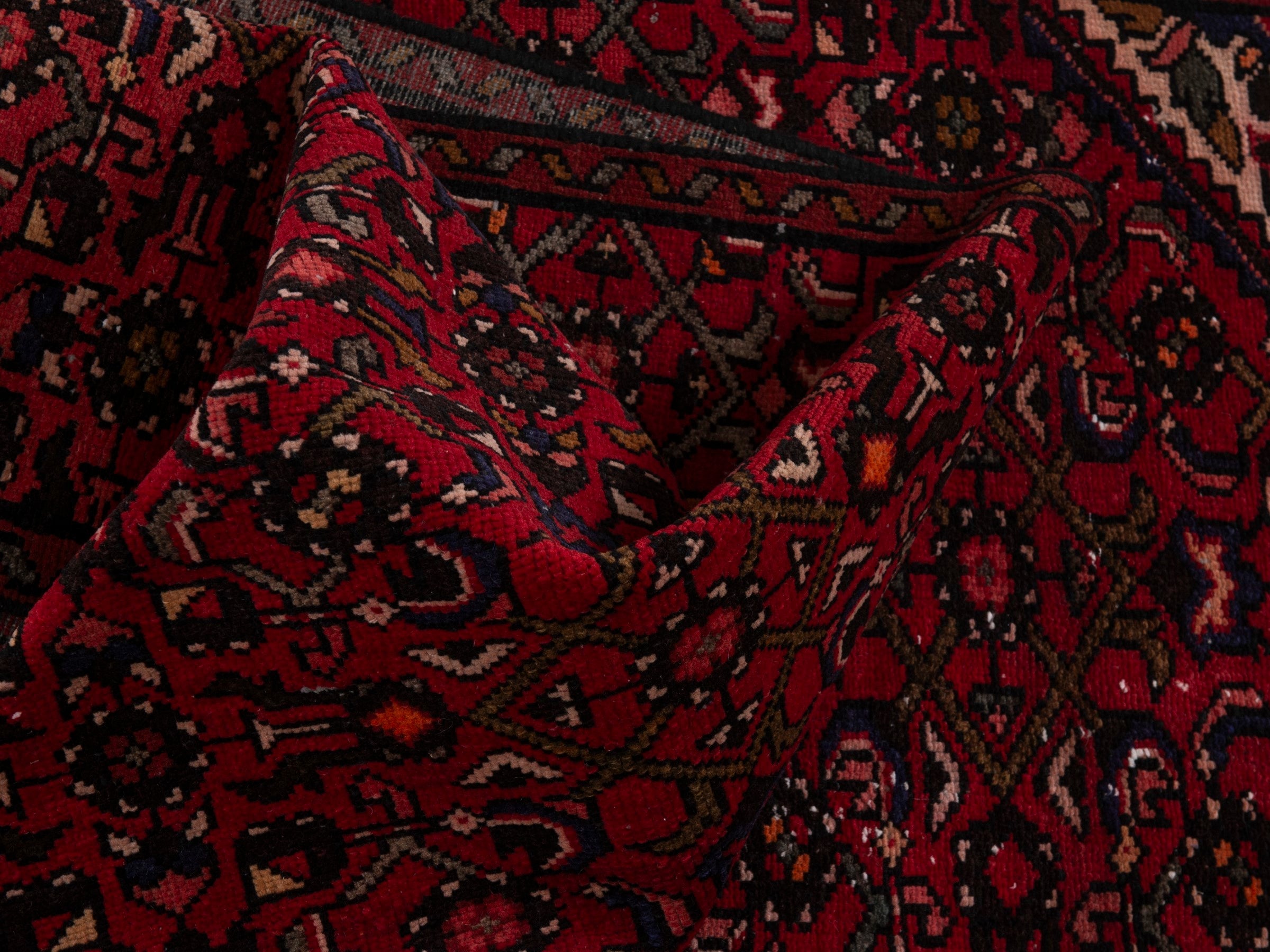 Persian Hamedan runner rug in burgundy and deep red, view 16 of 19