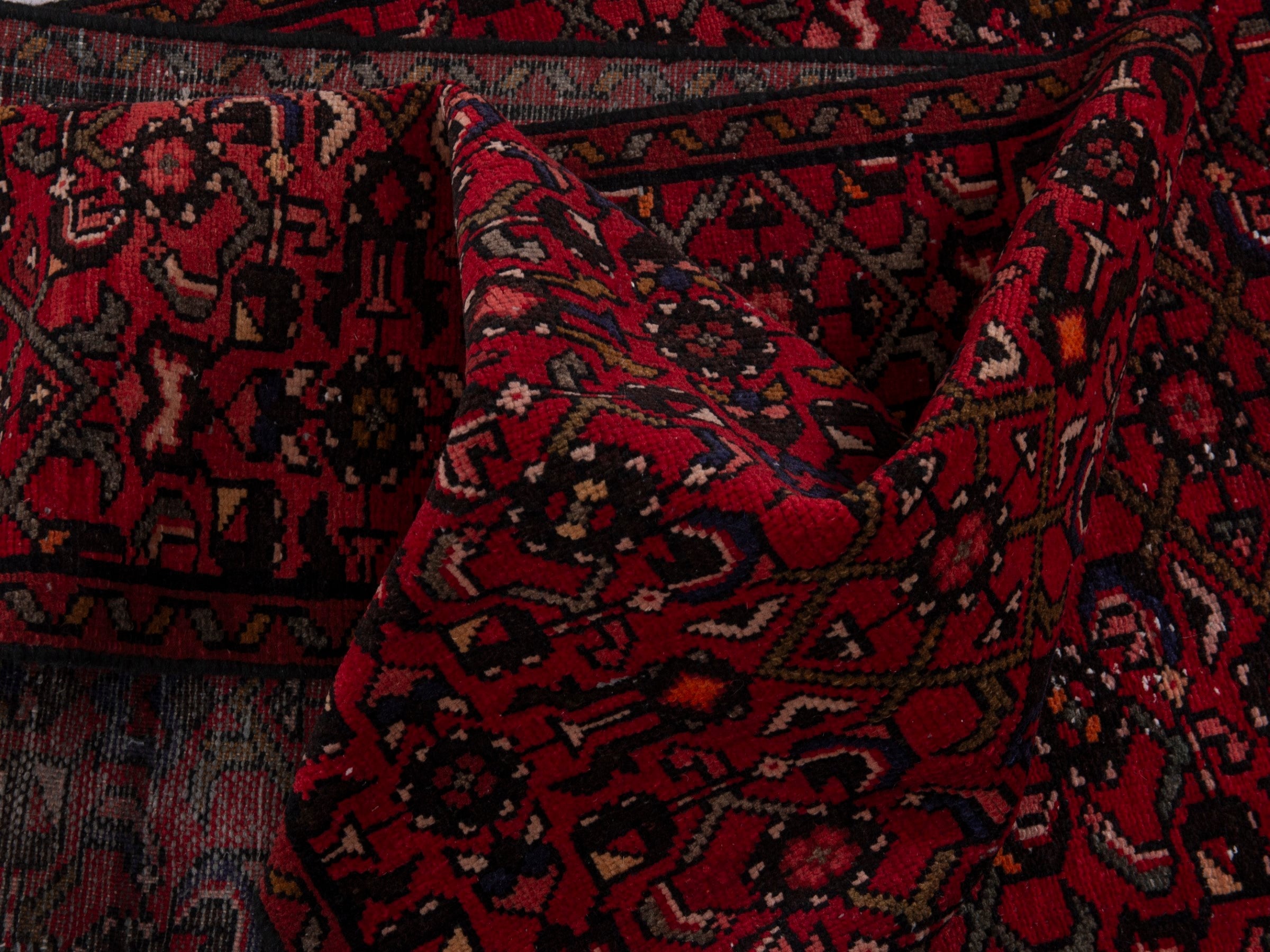 Persian Hamedan runner rug in burgundy and deep red, view 17 of 19