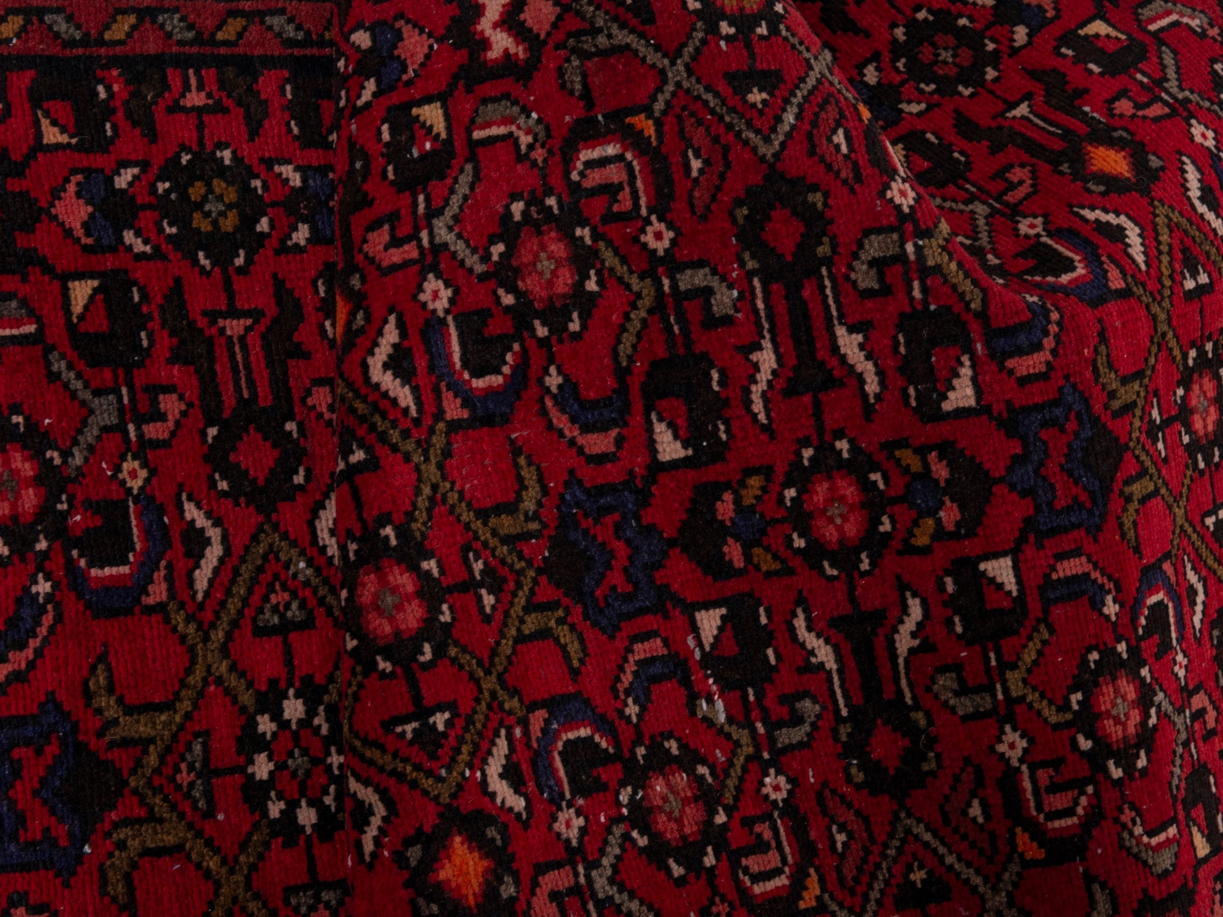 Persian Hamedan runner rug in burgundy and deep red, view 18 of 19
