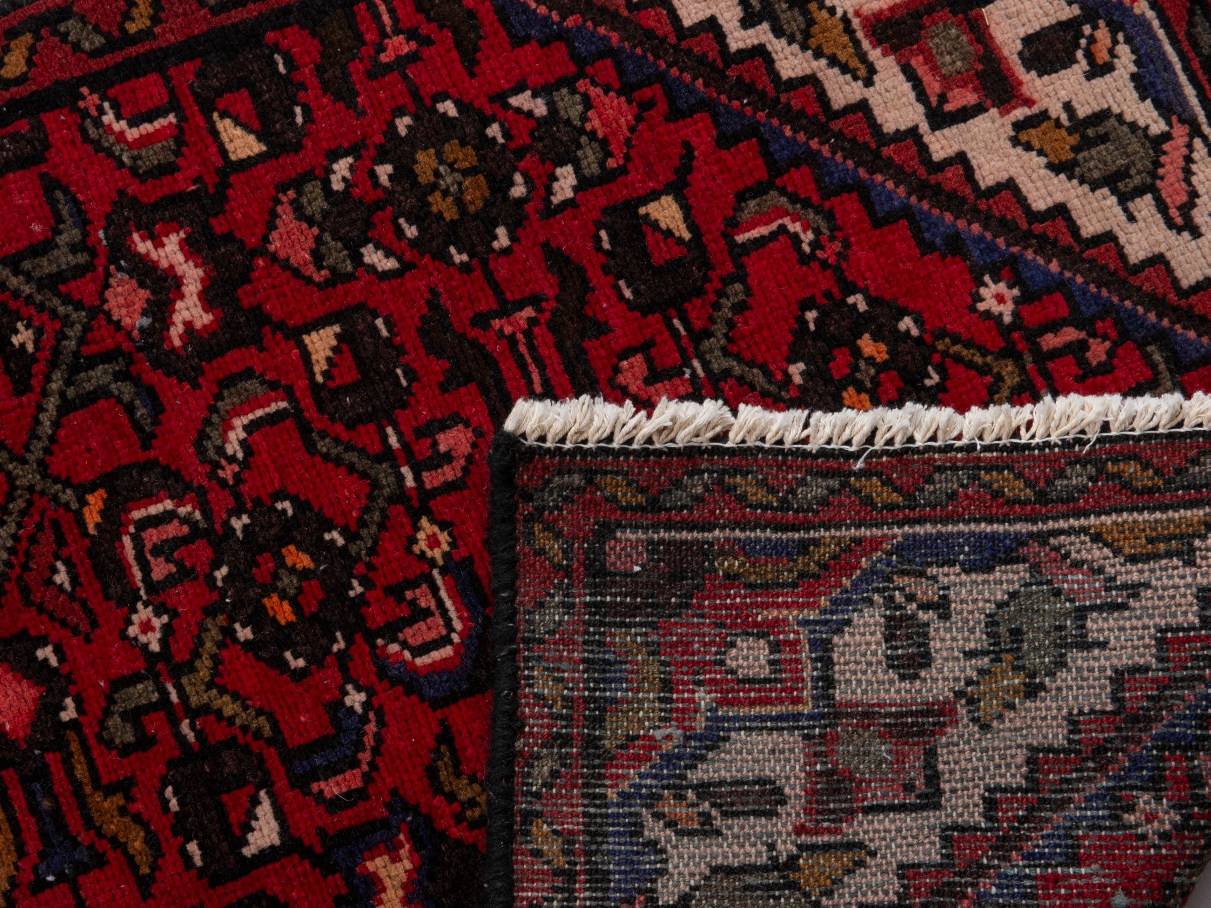 Persian Hamedan runner rug in burgundy and deep red, view 19 of 19