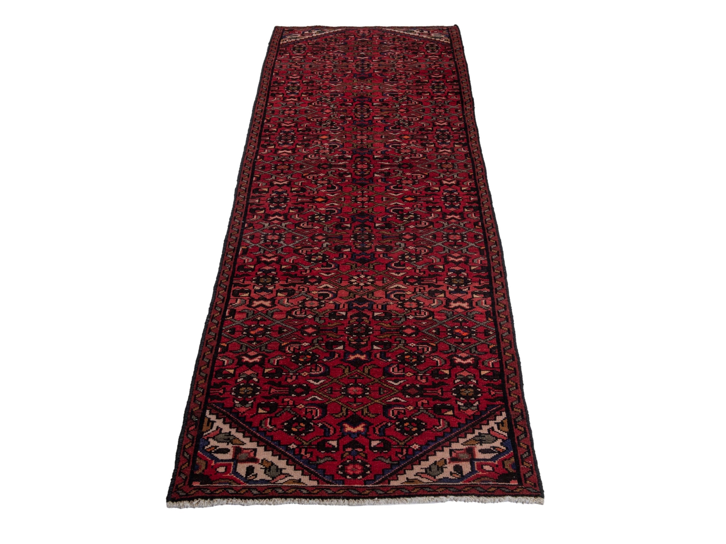 Persian Hamedan runner rug in burgundy and deep red, view 2 of 19