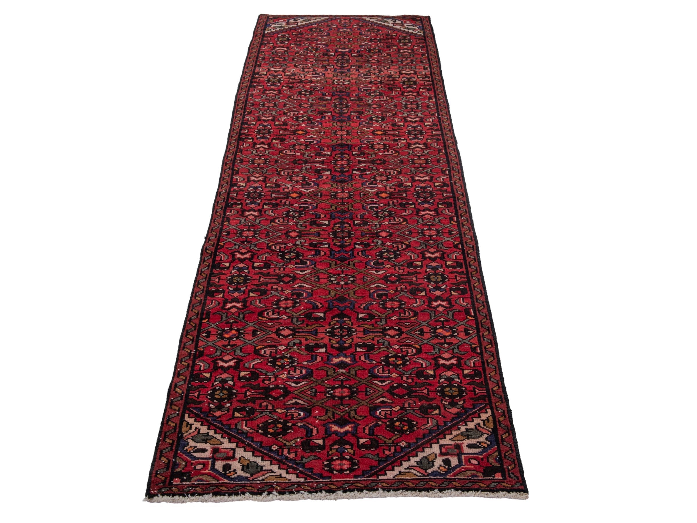 Persian Hamedan runner rug in burgundy and deep red, view 3 of 19