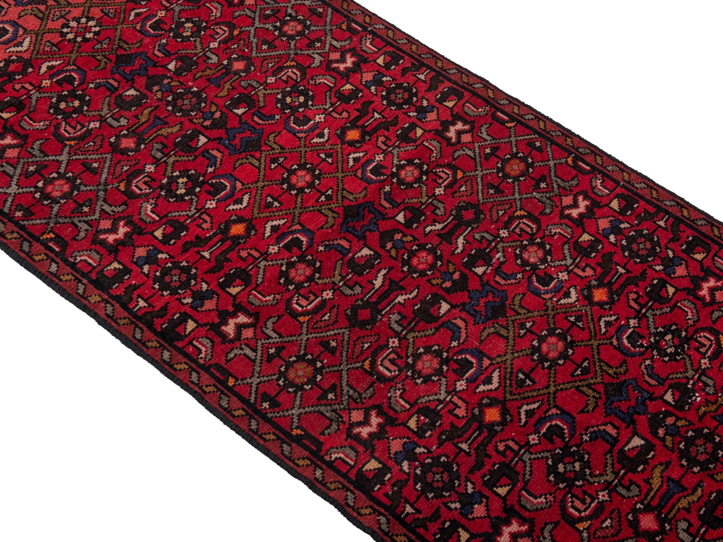 Persian Hamedan runner rug in burgundy and deep red, view 4 of 19