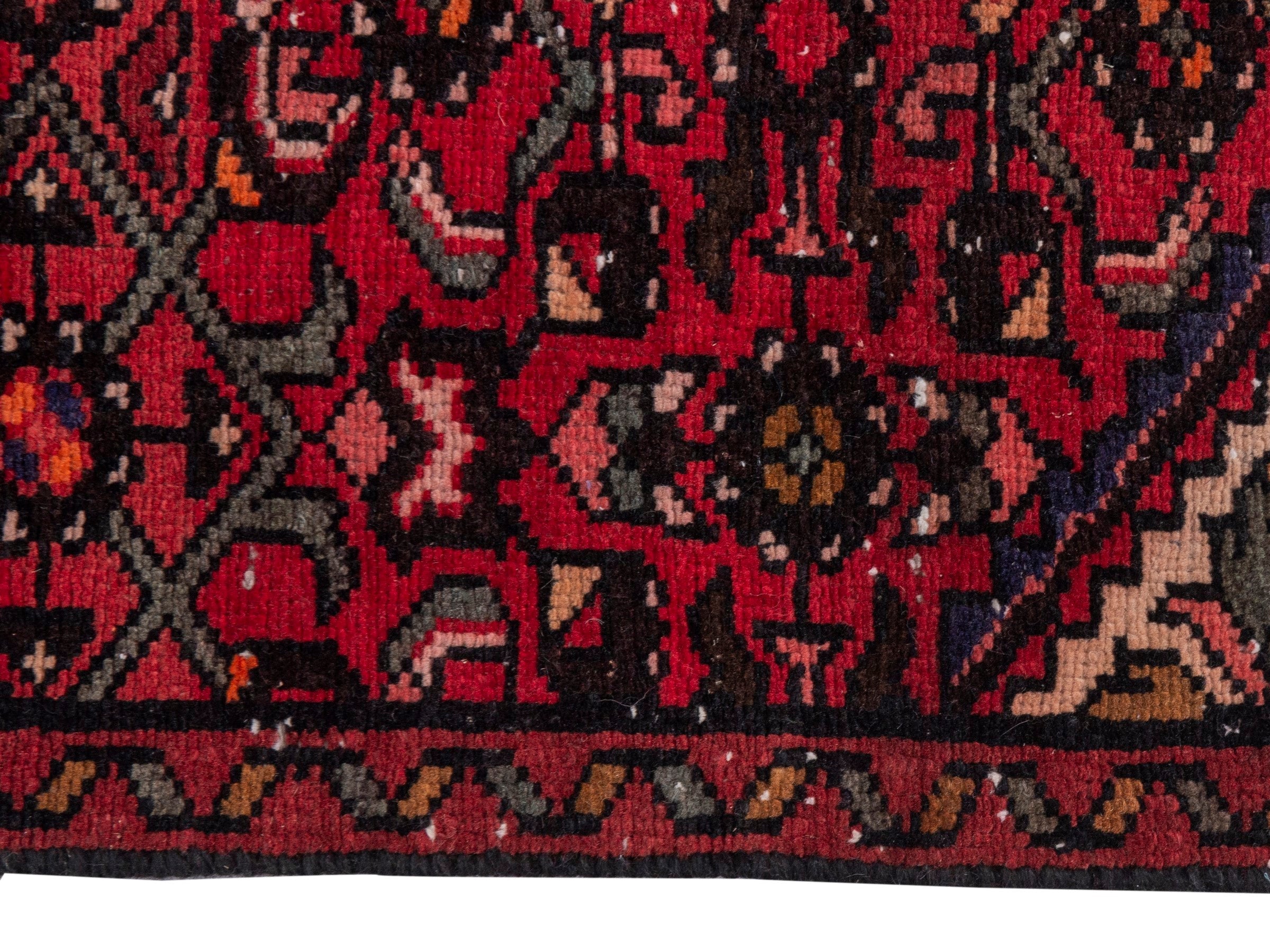 Persian Hamedan runner rug in burgundy and deep red, view 5 of 19