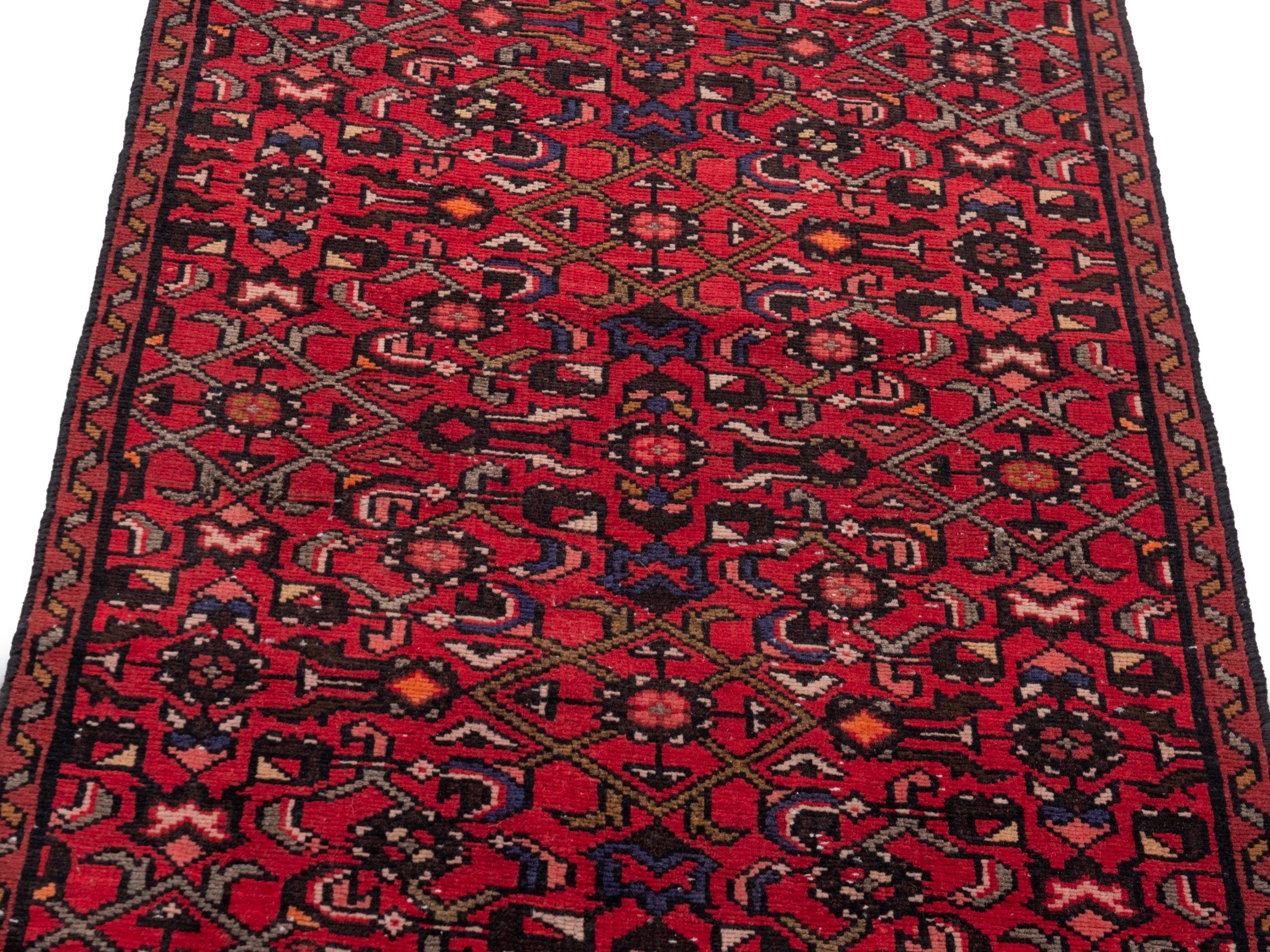 Persian Hamedan runner rug in burgundy and deep red, view 8 of 19