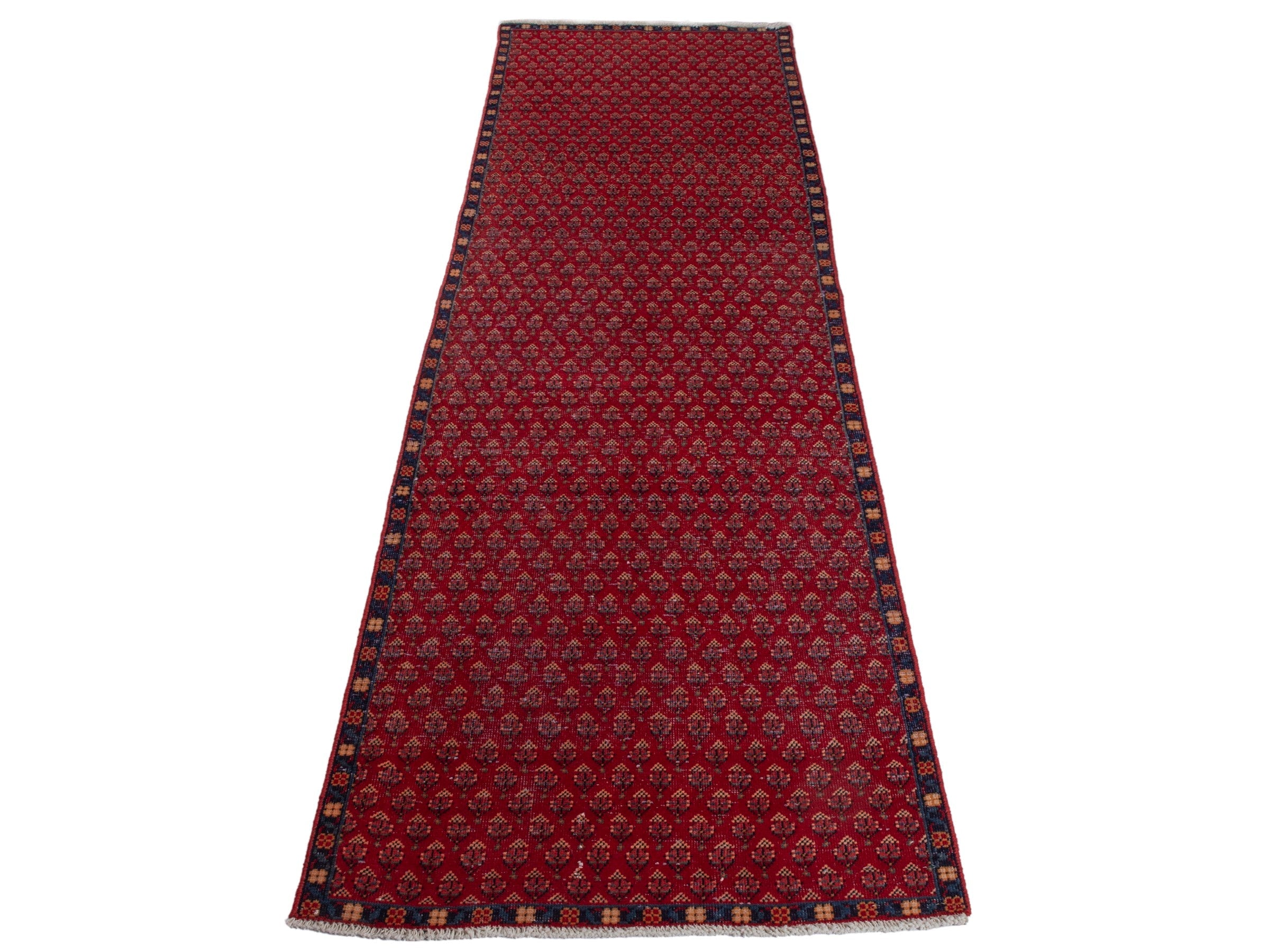 Persian Botteh runner rug in deep red and faded red, view 2 of 15