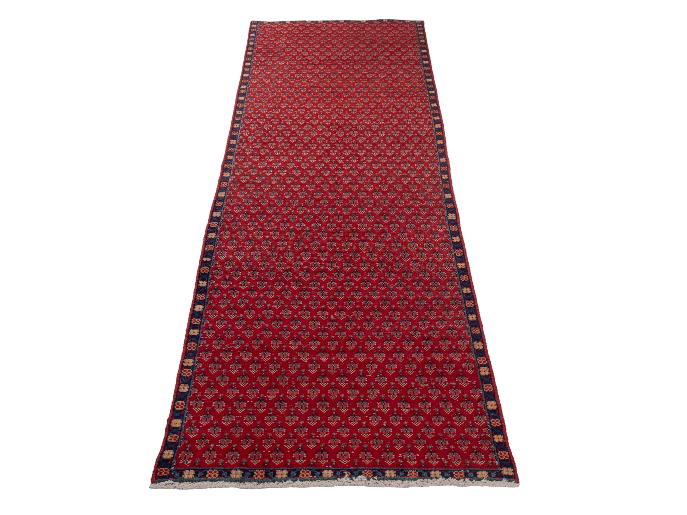 Persian Botteh runner rug in deep red and faded red, view 3 of 15