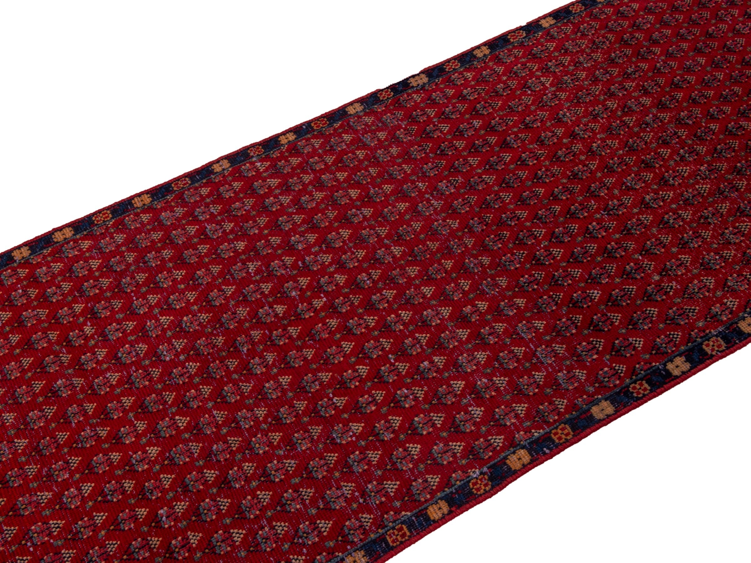 Persian Botteh runner rug in deep red and faded red, view 4 of 15