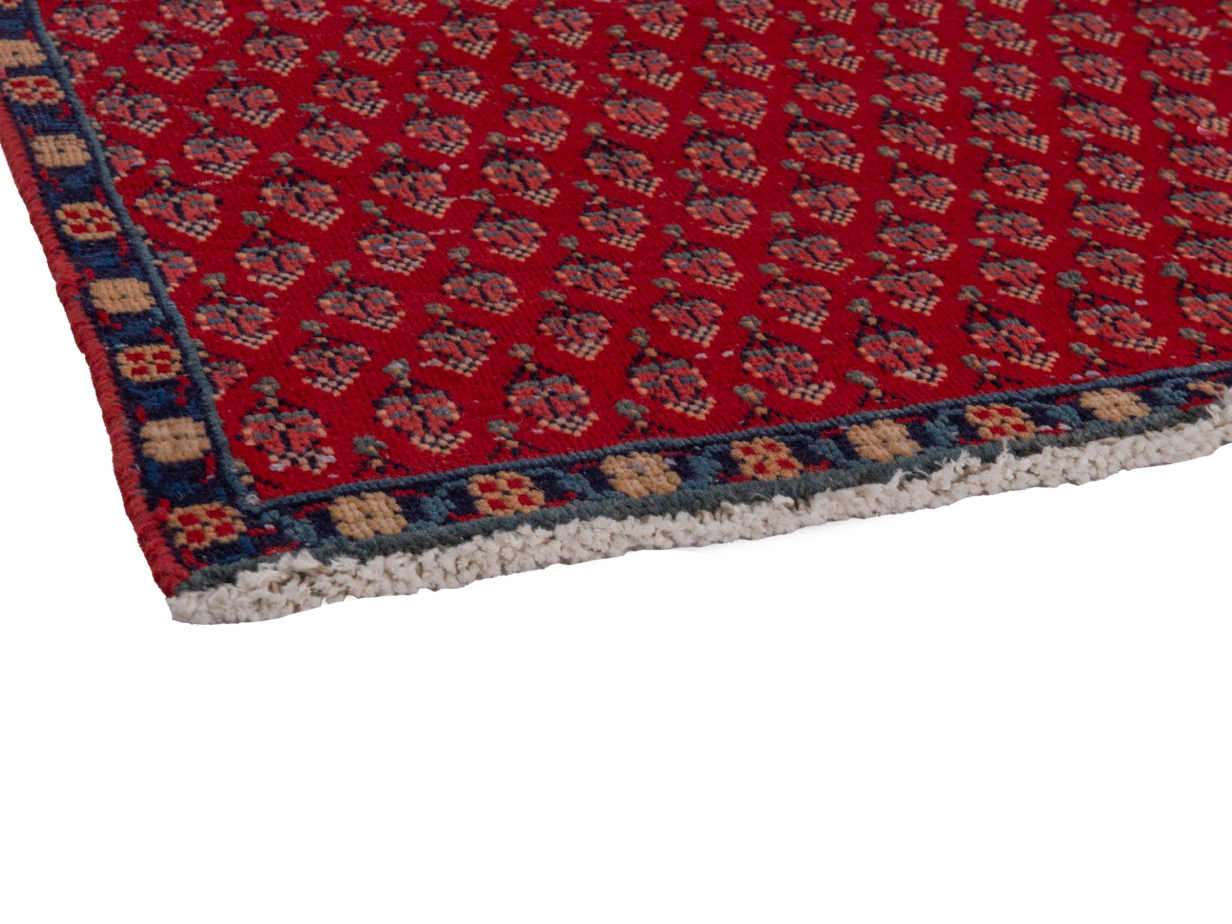 Persian Botteh runner rug in deep red and faded red, view 6 of 15
