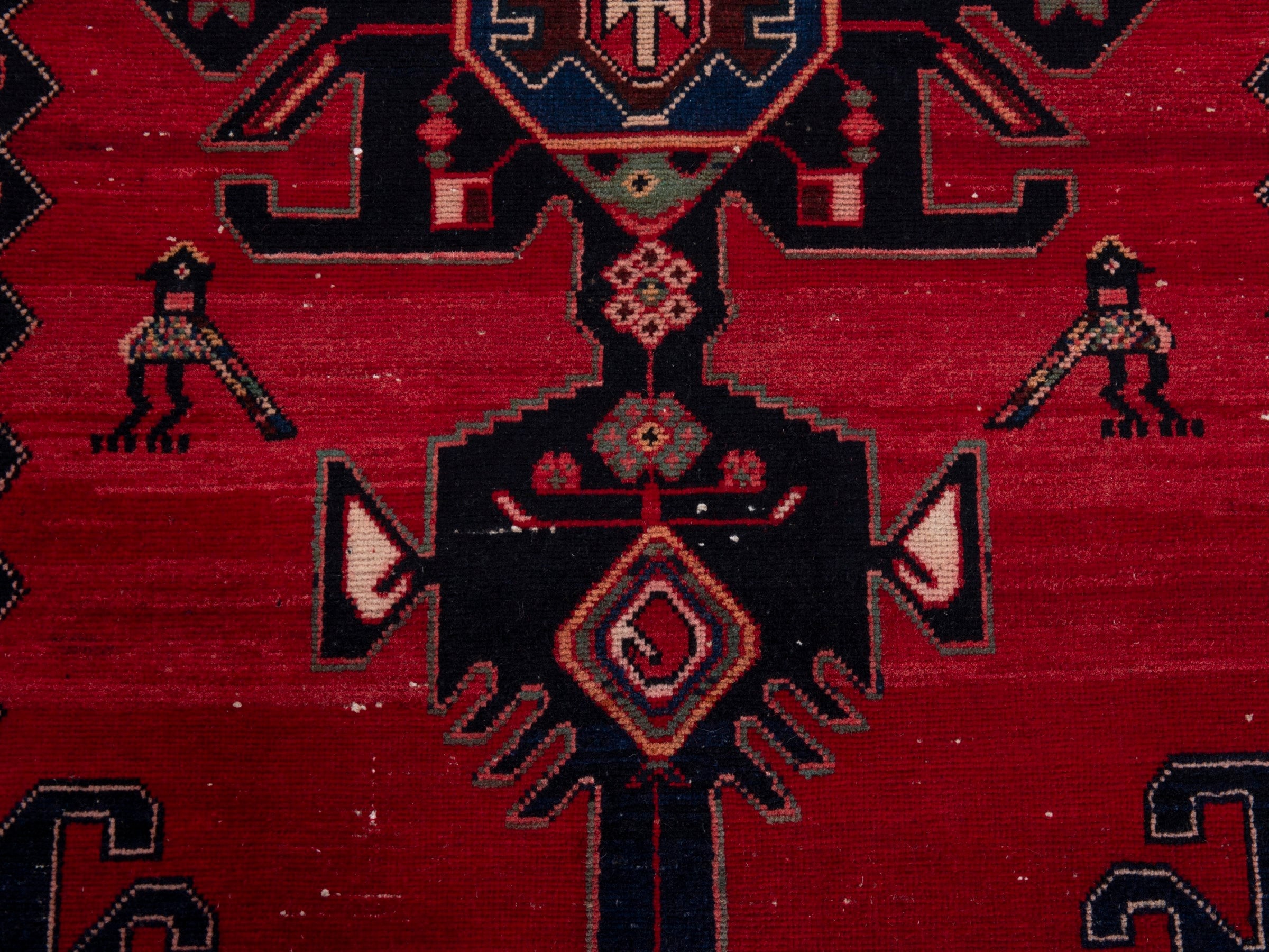 Persian Saveh runner rug in deep red and dark blue, view 11 of 17