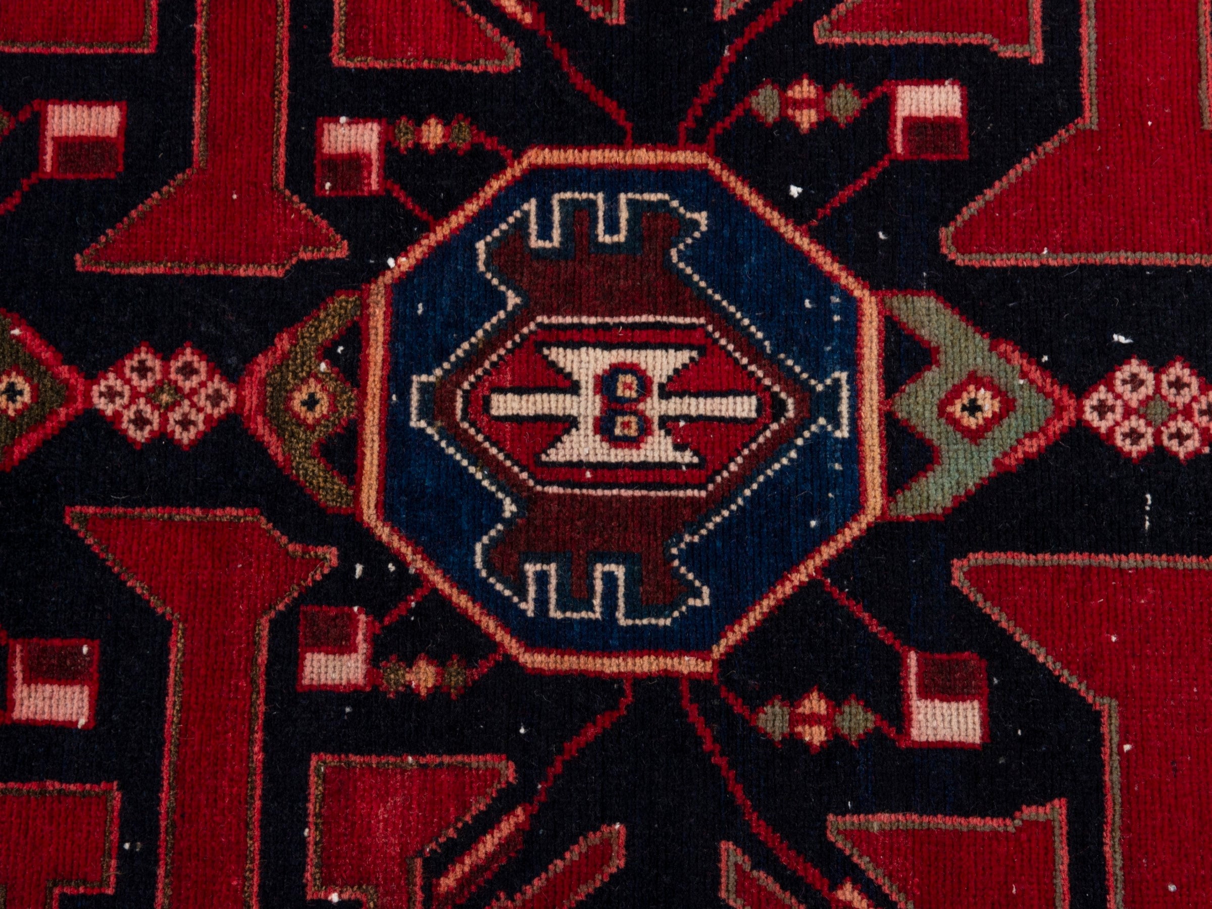 Persian Saveh runner rug in deep red and dark blue, view 13 of 17