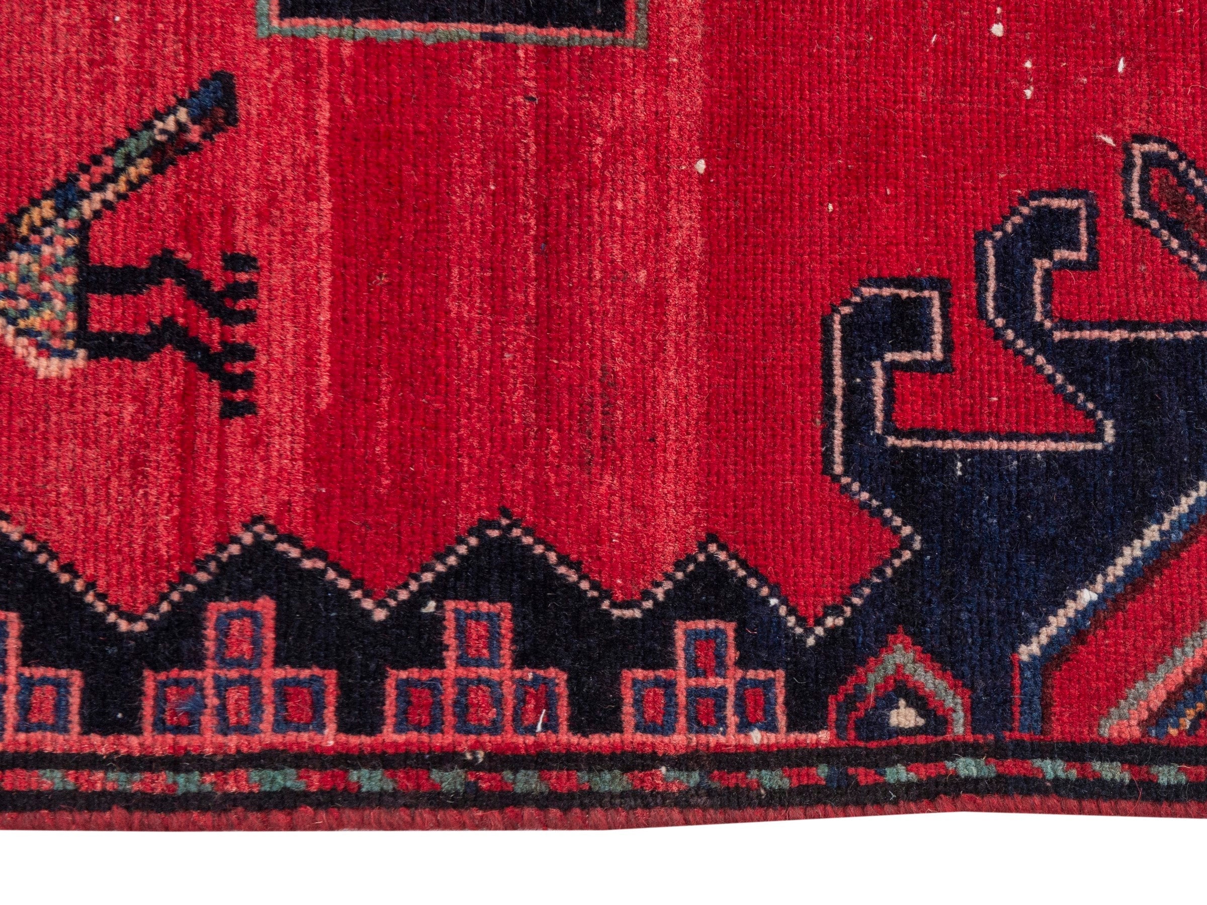 Persian Saveh runner rug in deep red and dark blue, view 5 of 17