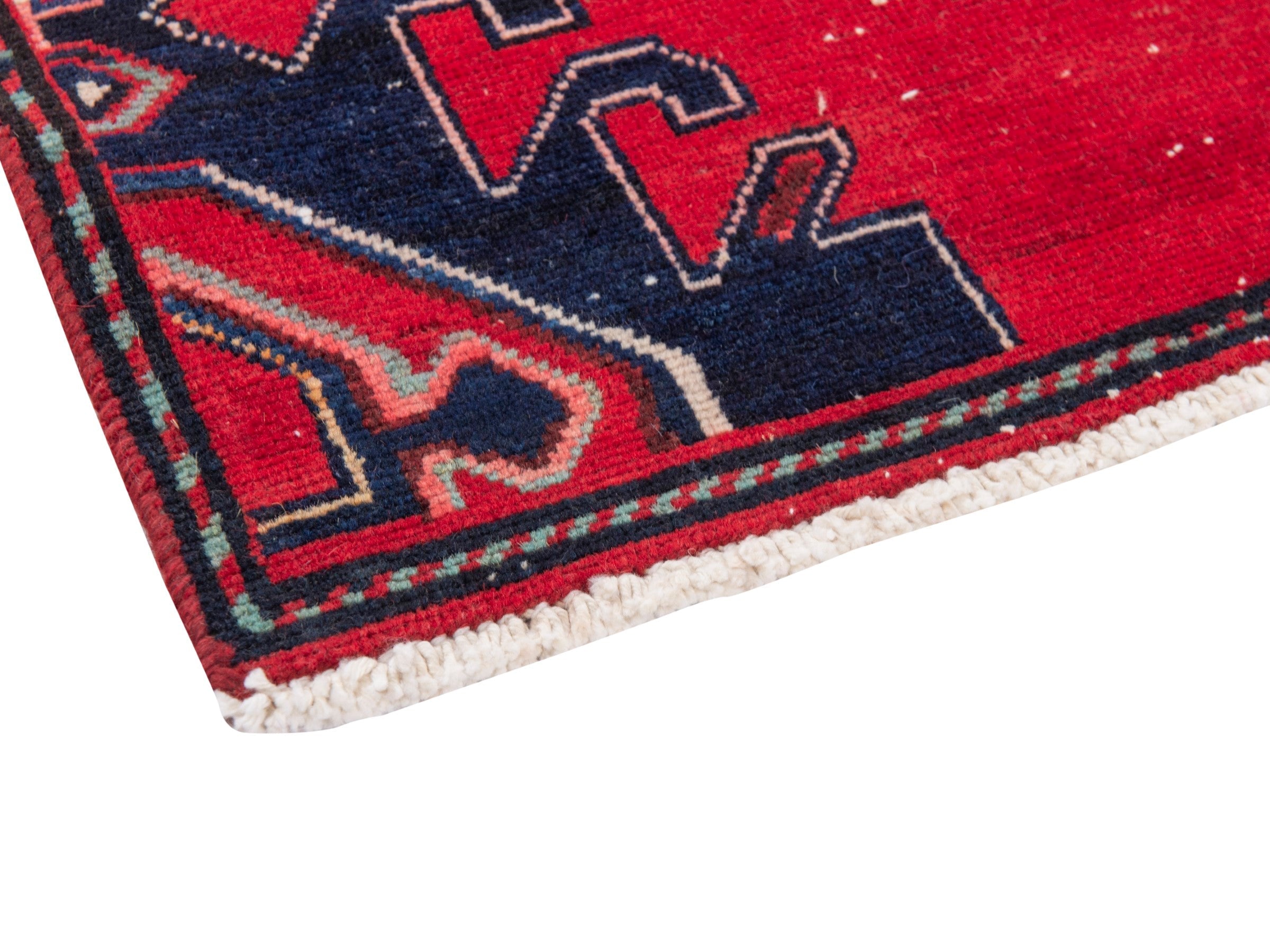 Persian Saveh runner rug in deep red and dark blue, view 6 of 17