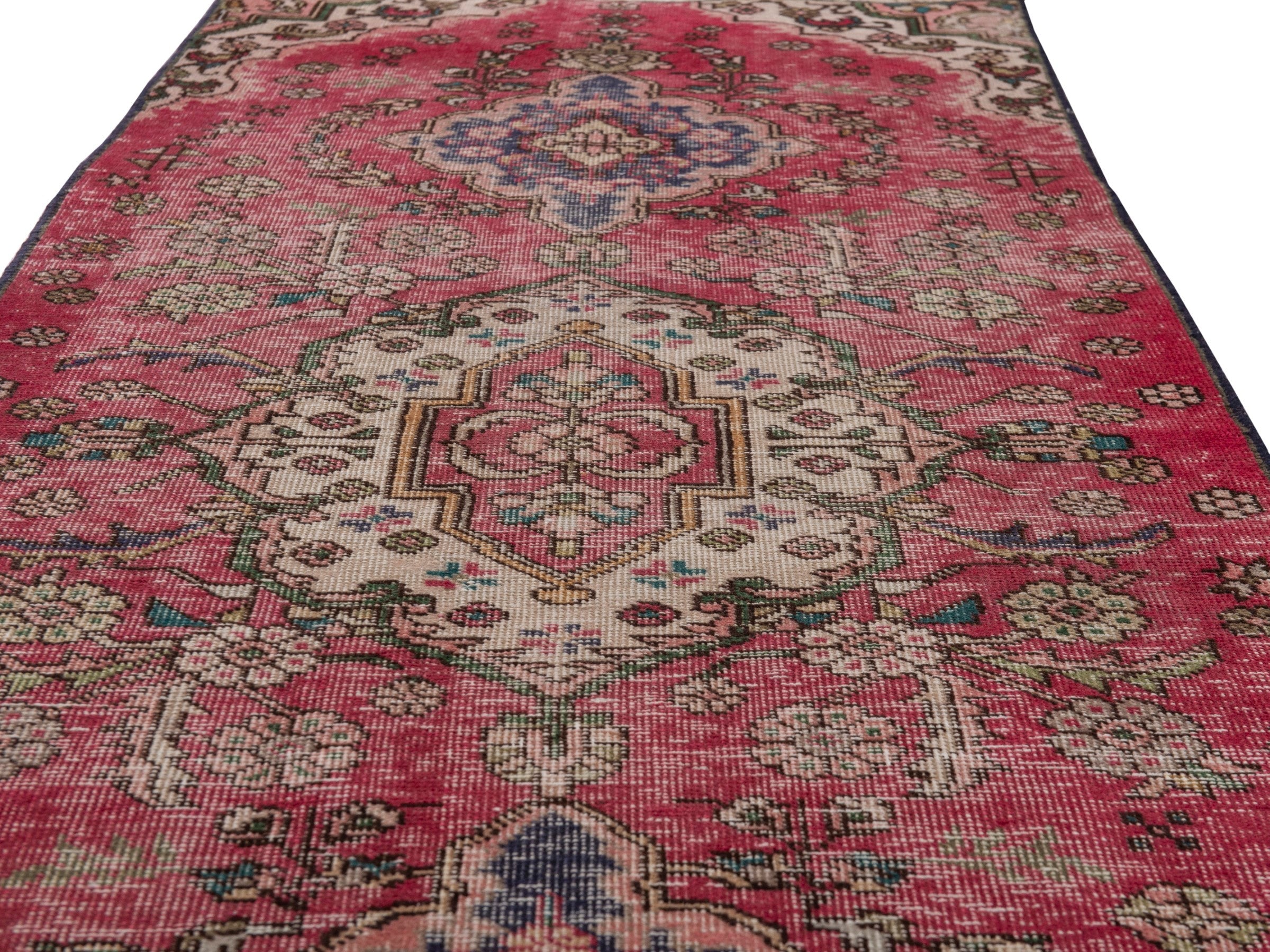 Persian Tabriz runner rug in faded red and dark brown, view 10 of 18