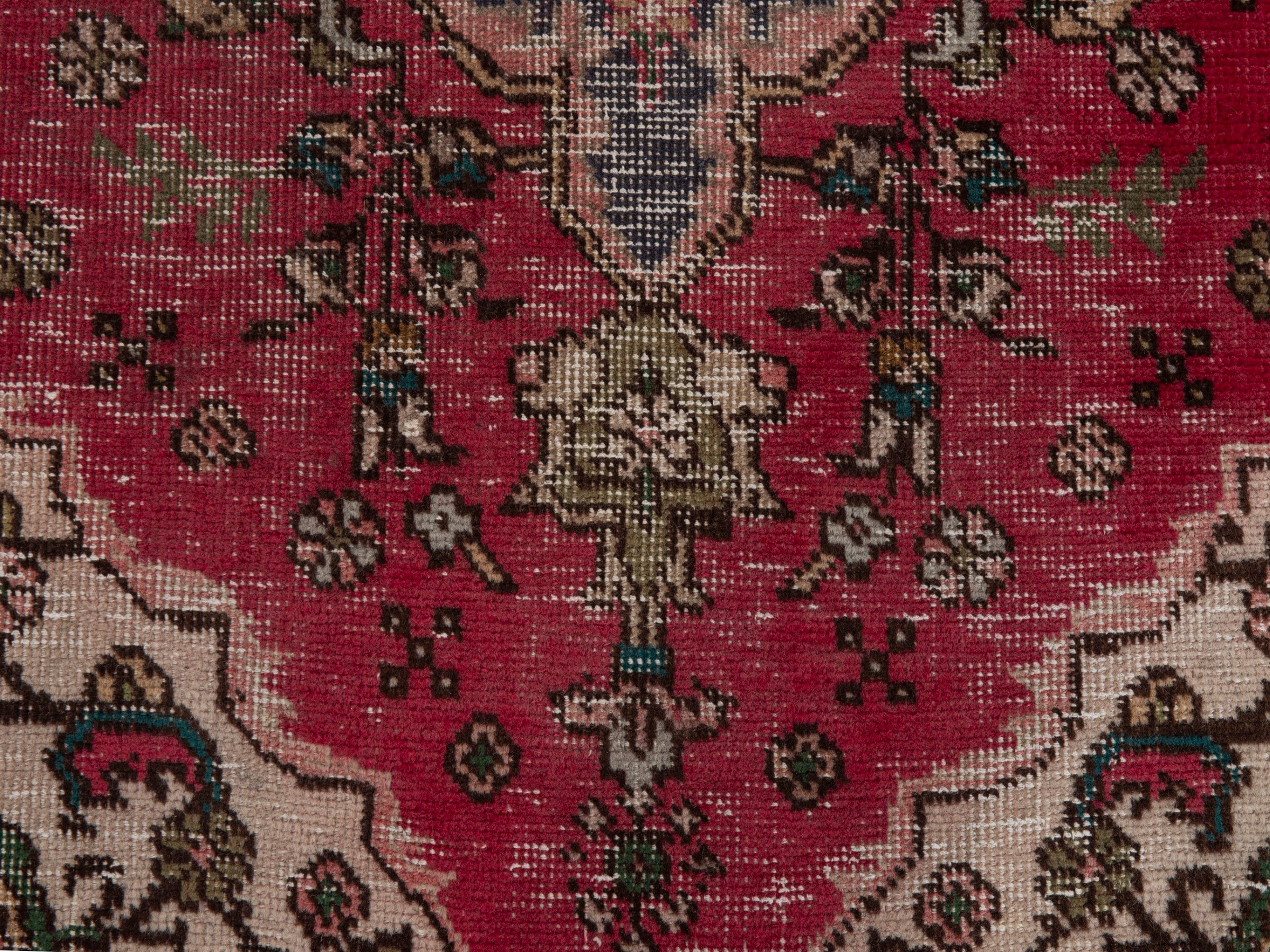 Persian Tabriz runner rug in faded red and dark brown, view 11 of 18