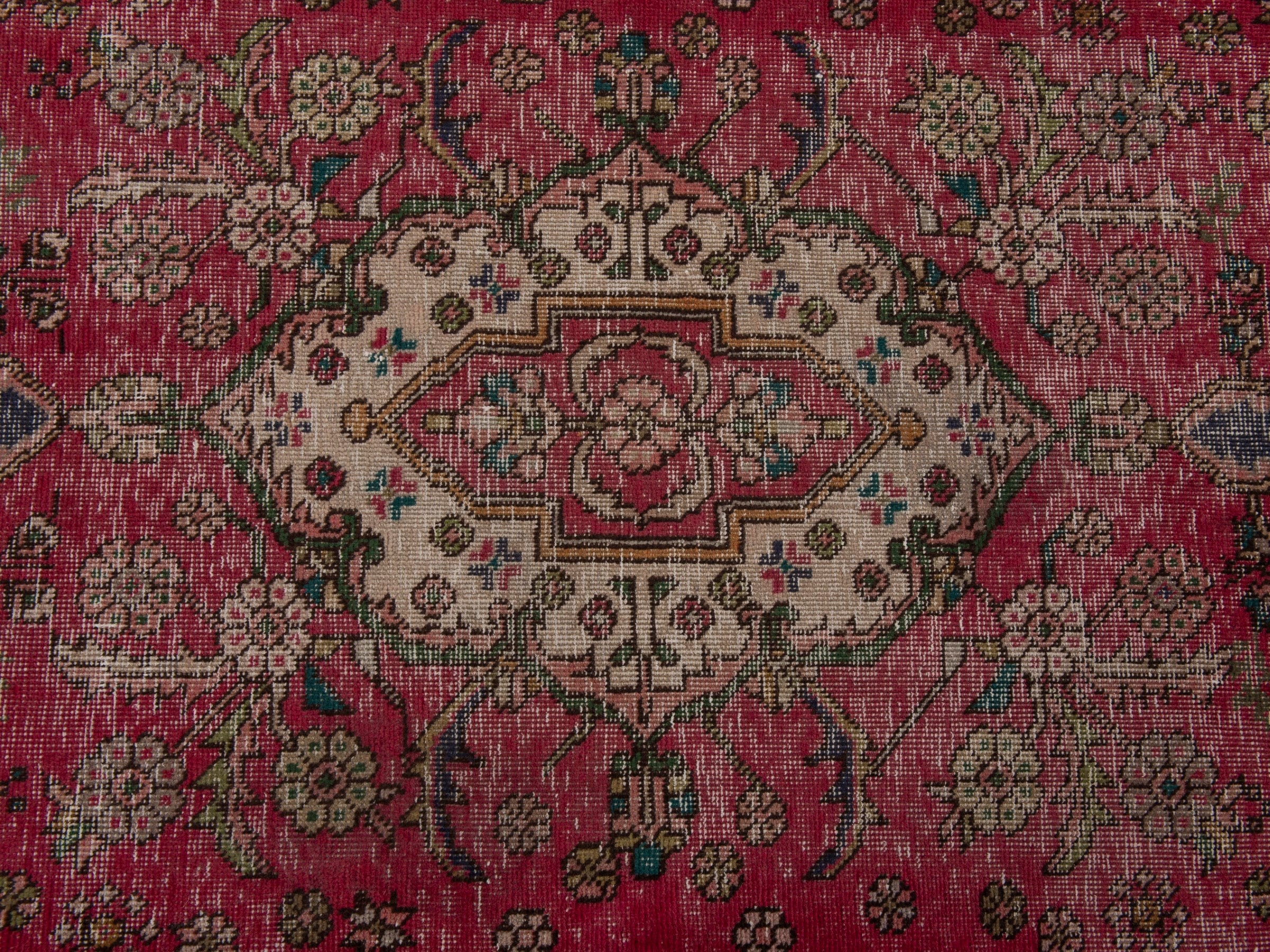 Persian Tabriz runner rug in faded red and dark brown, view 12 of 18